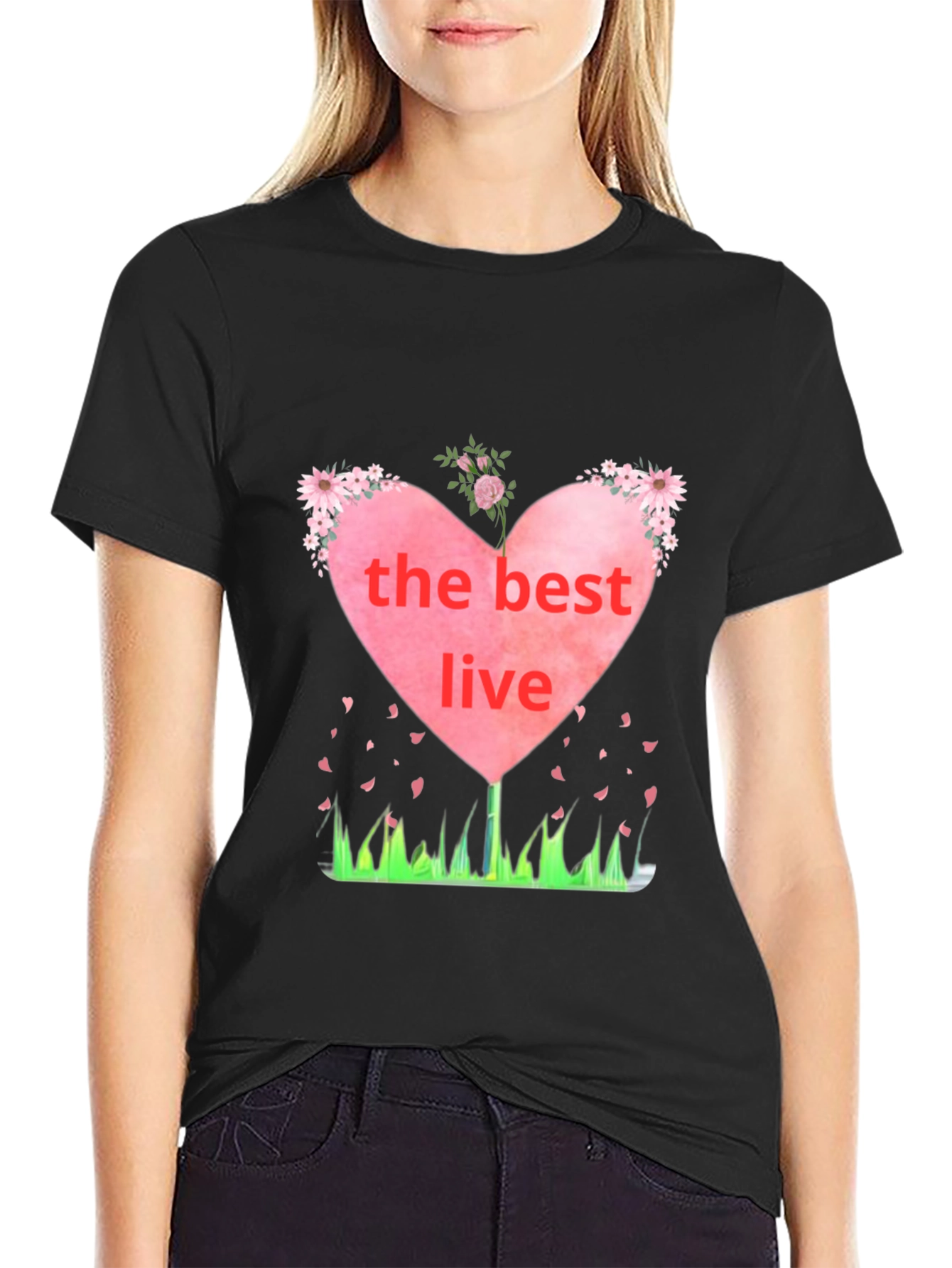 Black The Best Live Heart Graphic Black T-Shirt view 2
