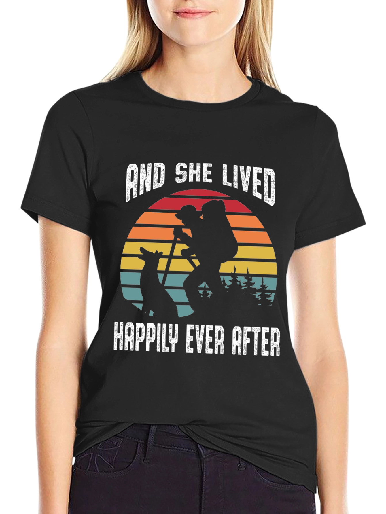 Black She Lived Happily Ever After Hiking T-Shirt view 2
