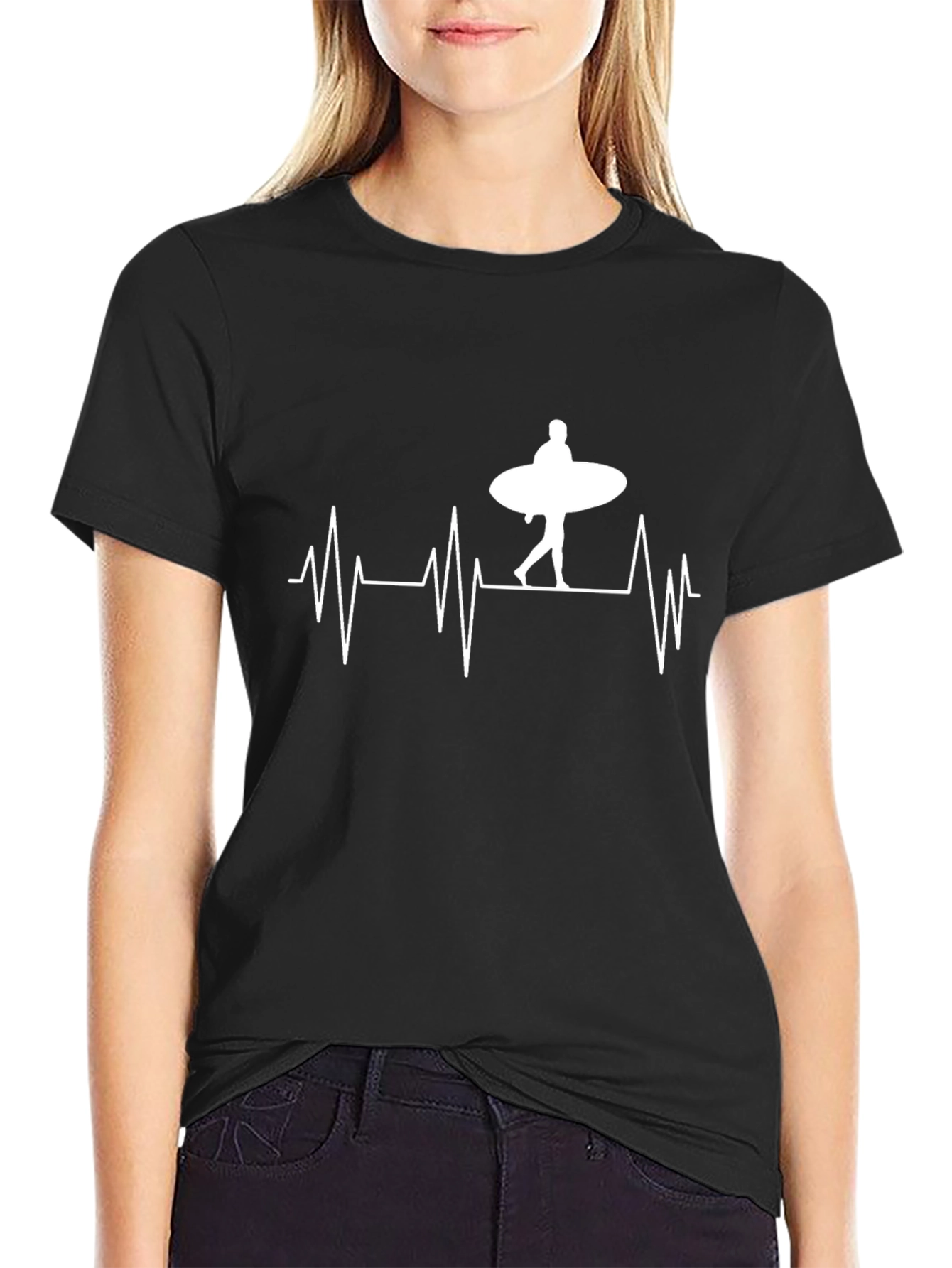 Black Surfing Heartbeat Graphic T-Shirt view 2