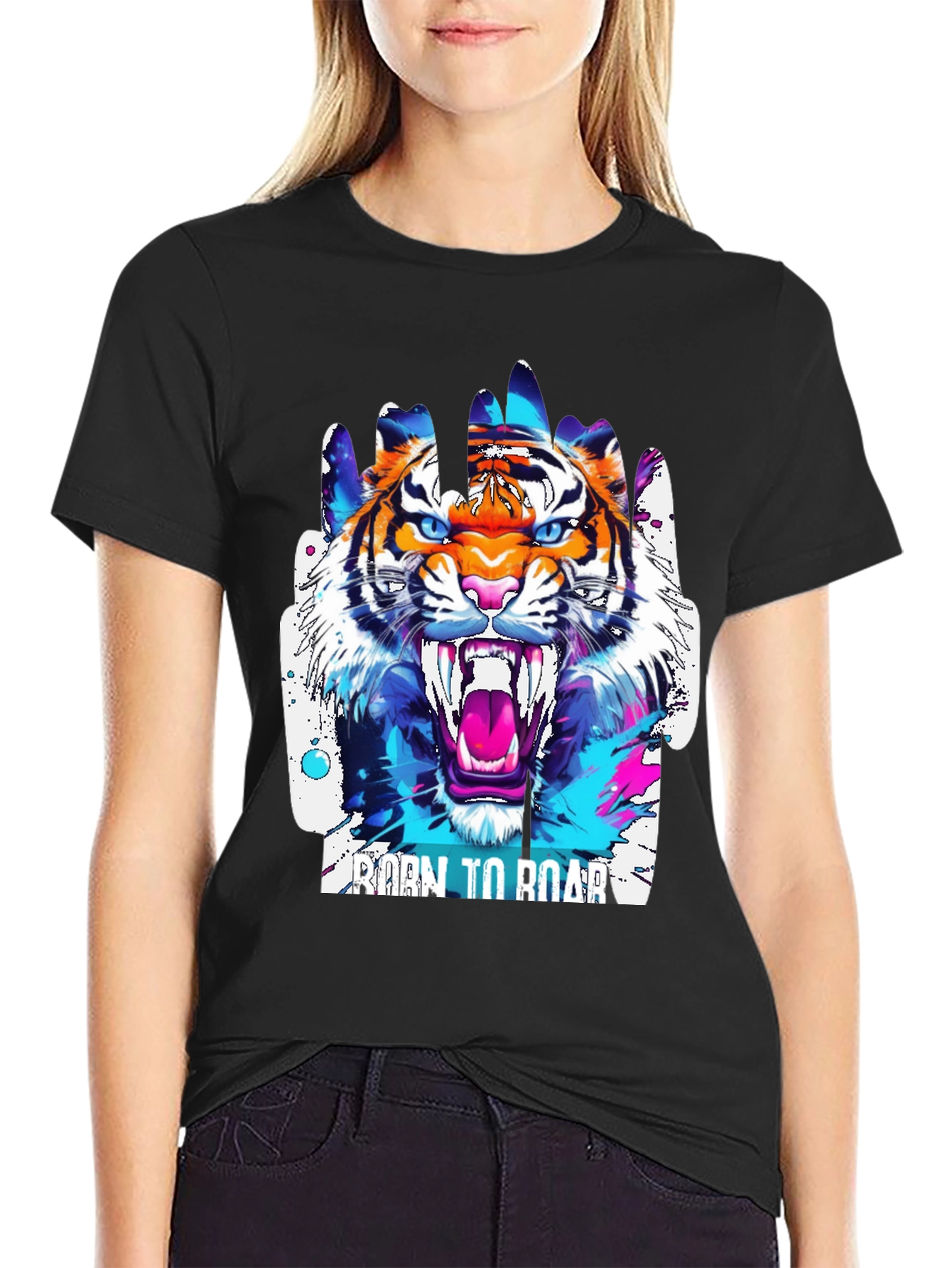 Black Roaring Tiger Graphic Tee - Men's Black T-Shirt view 2