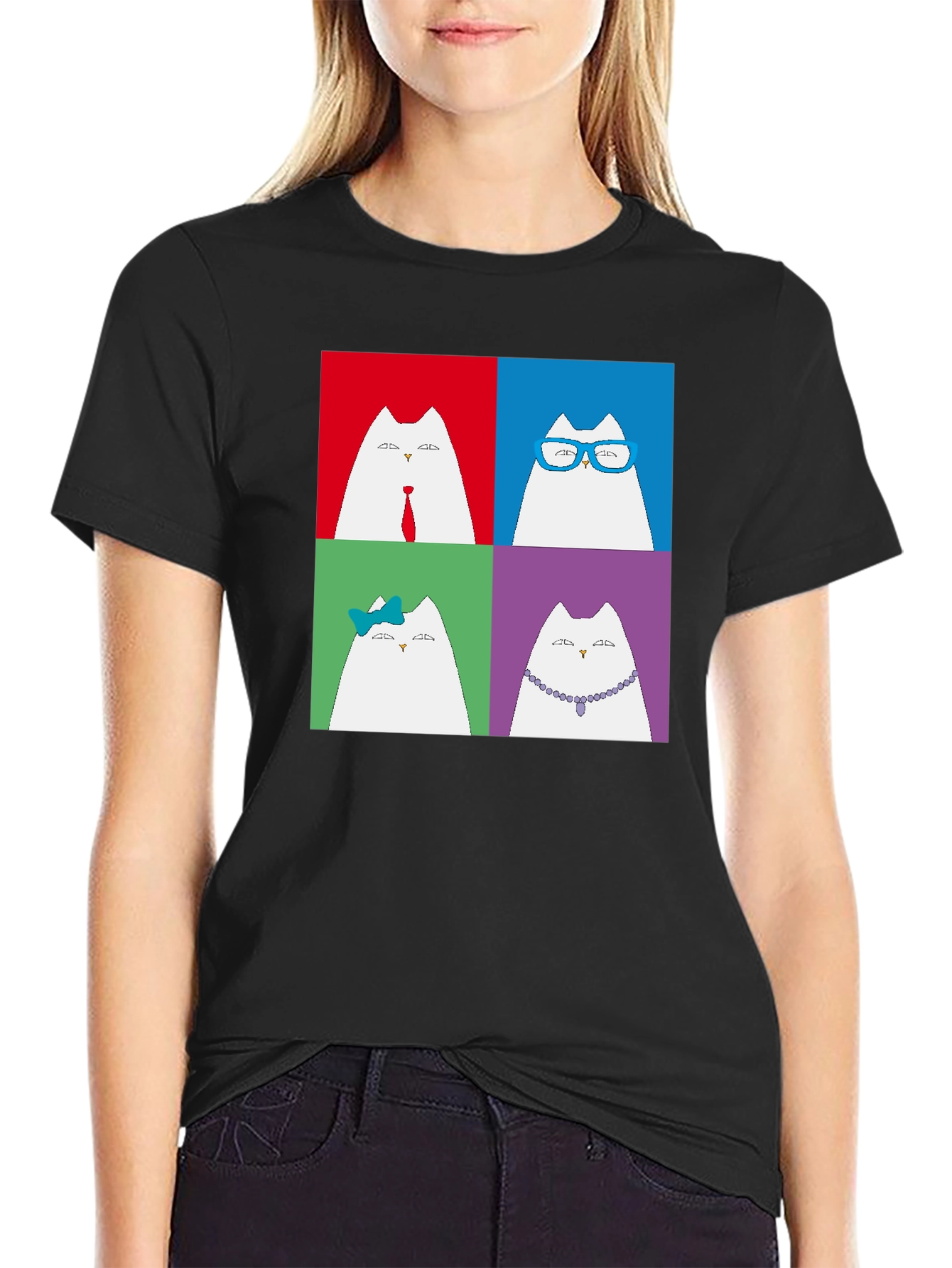 Black Pop Art Cat T-Shirt - Unique Graphic Tee for Cat Lovers view 2