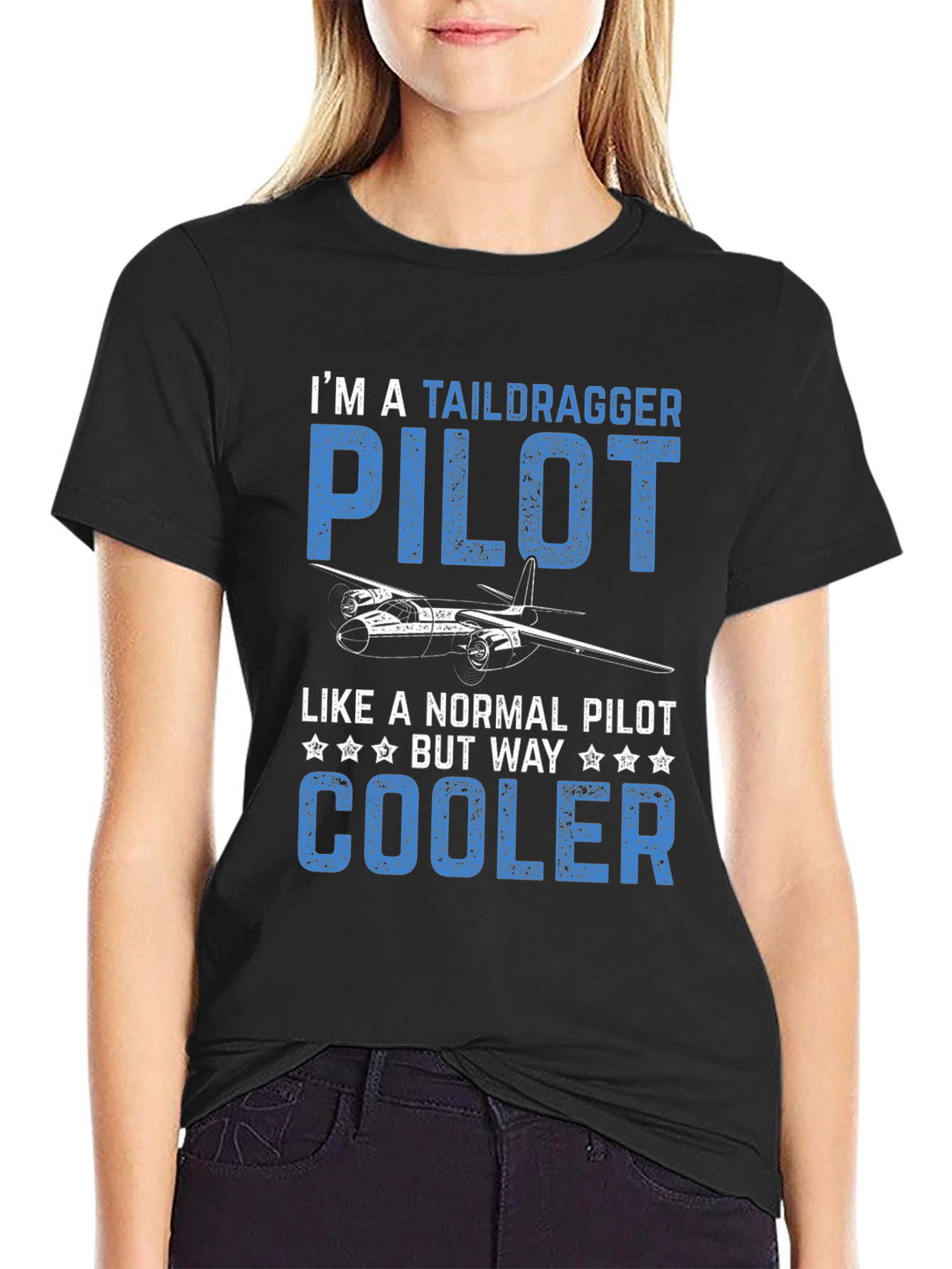 Black Taildragger Pilot T-Shirt - Cool Aviation Tee view 2