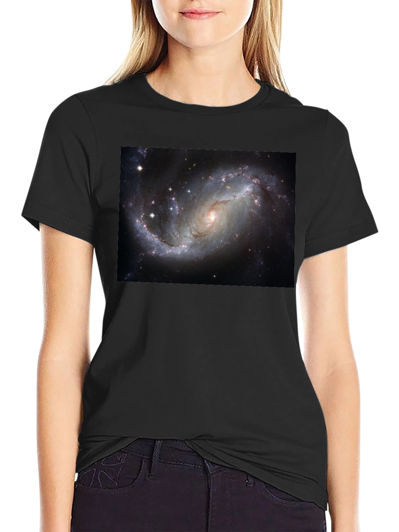 Black Galaxy Print Black T-Shirt - Cosmic Style view 2