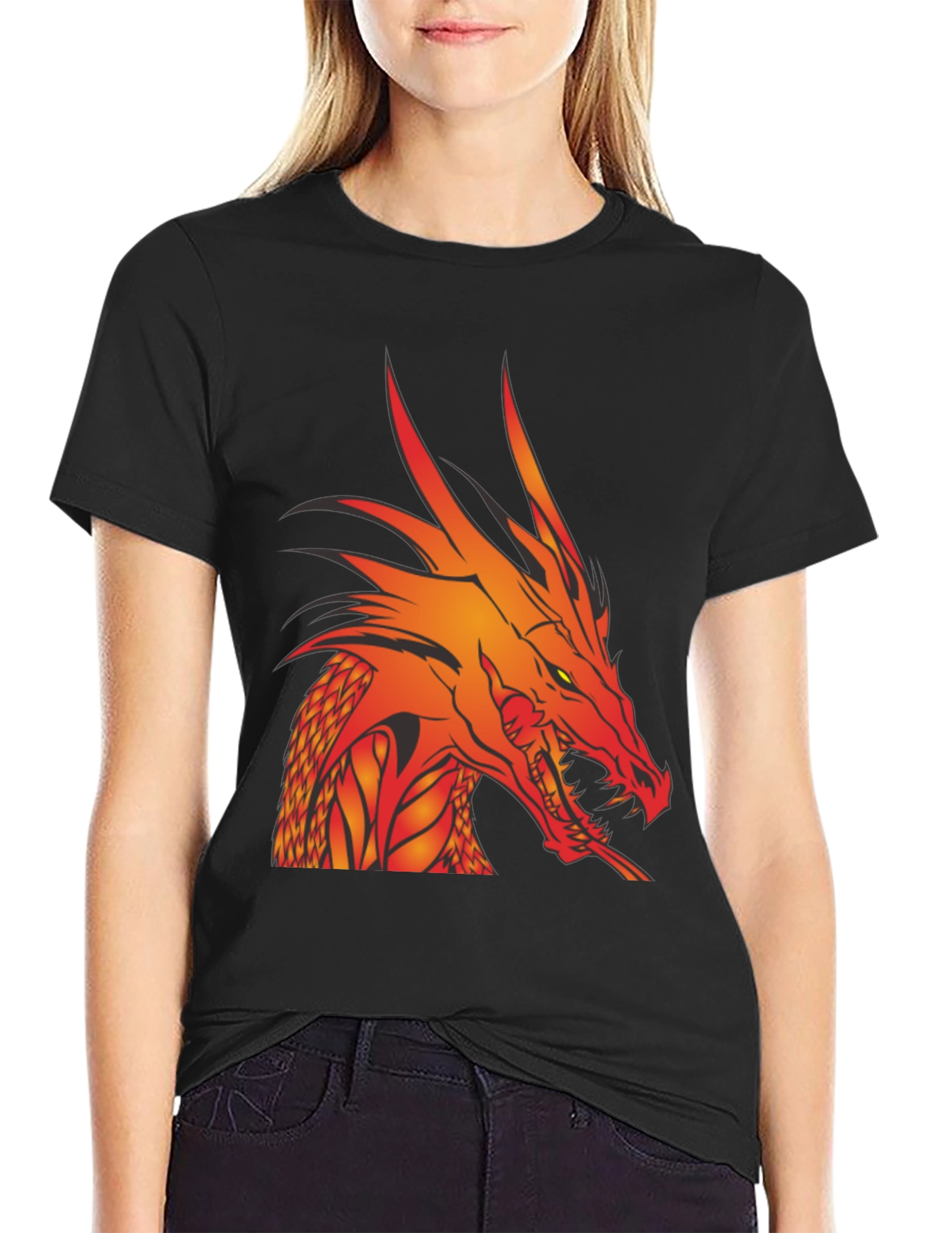 Black Fiery Dragon Graphic T-Shirt - Bold Black Tee view 2