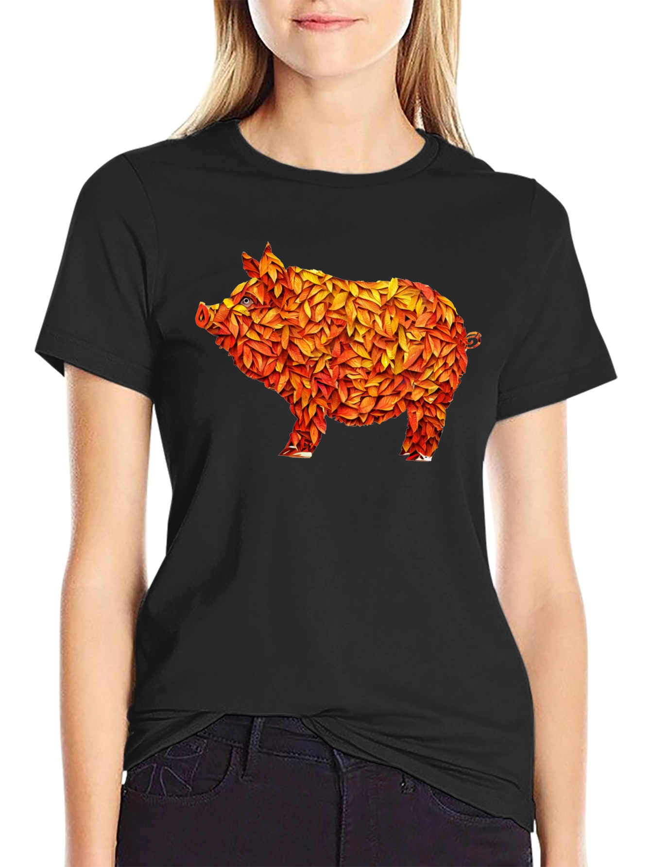 Black Leaf Pig Graphic T-Shirt - Unique Design view 2