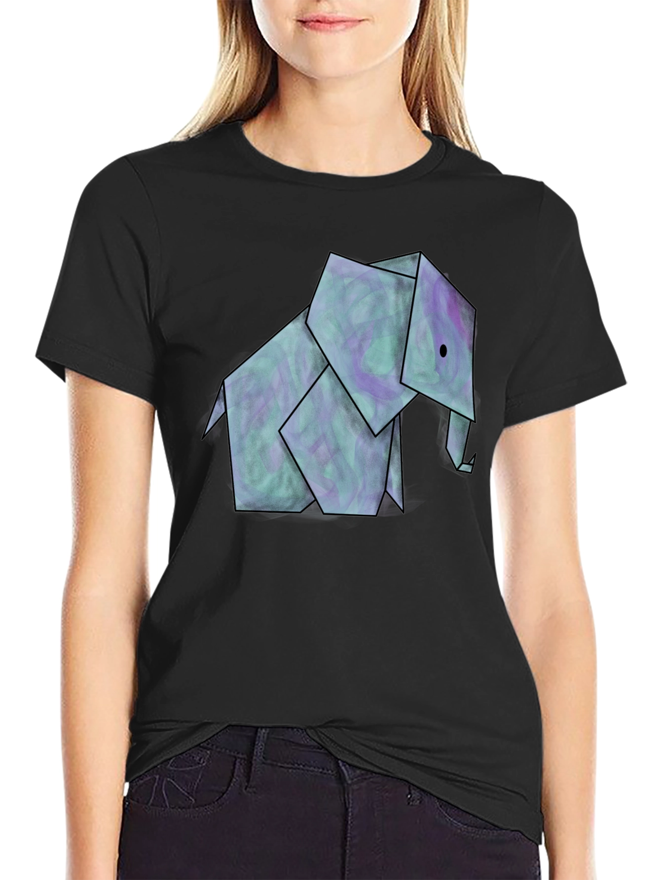 Black Origami Elephant Graphic Tee - Unique Design view 2