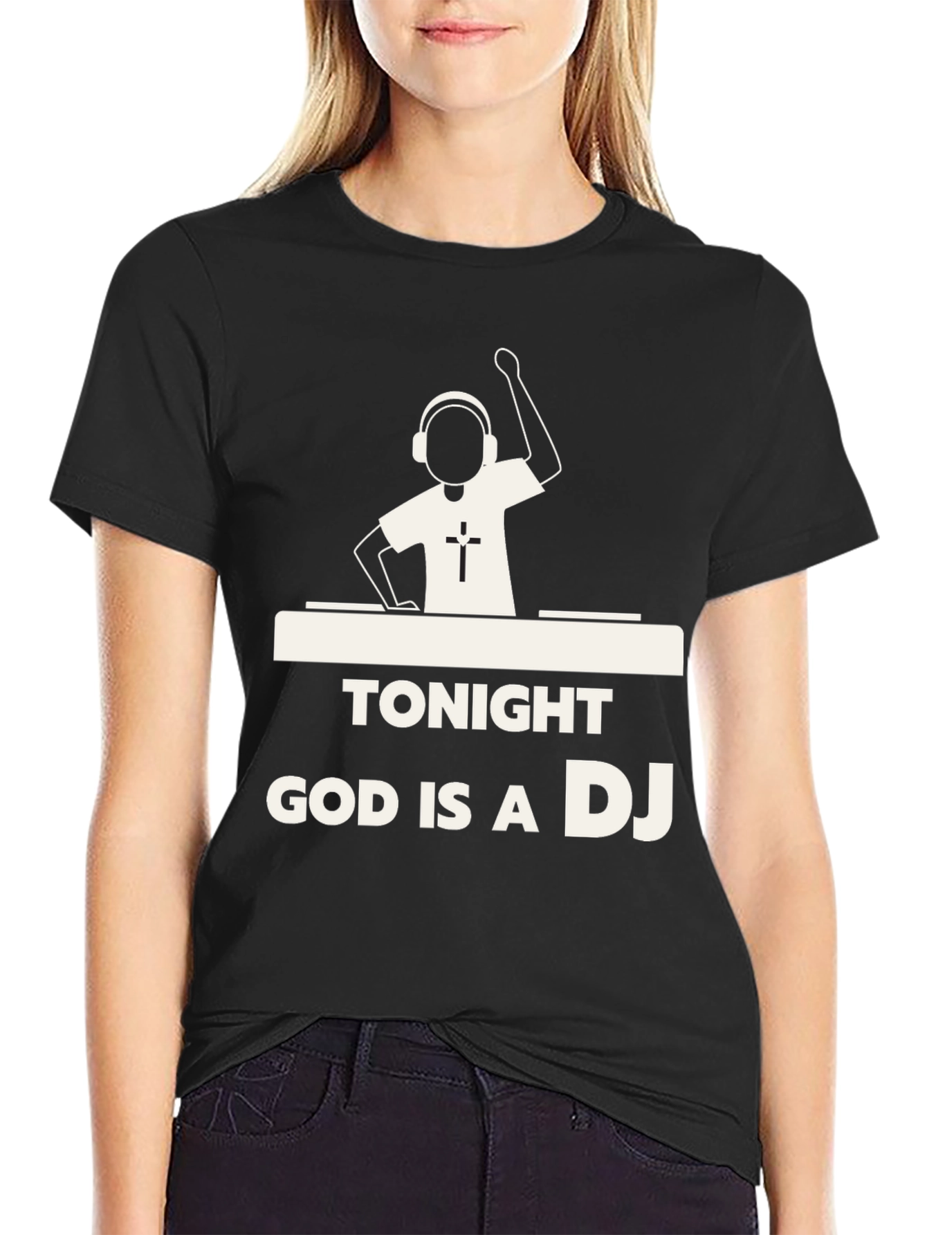Black Tonight God is a DJ T-Shirt - Christian Music Lover Tee view 2