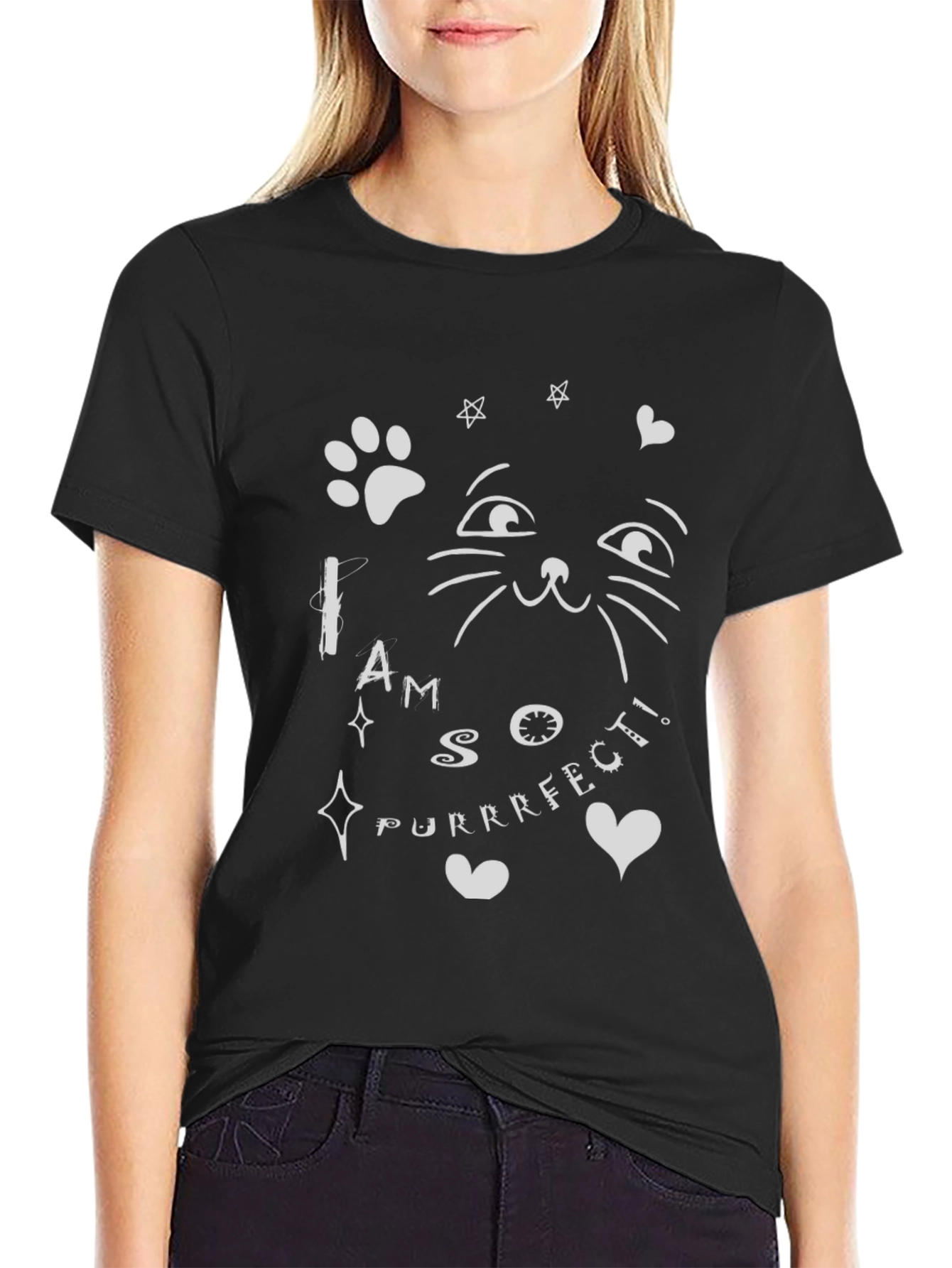 Black Purrfect Cat T-Shirt - Cute & Comfy Black Tee view 2