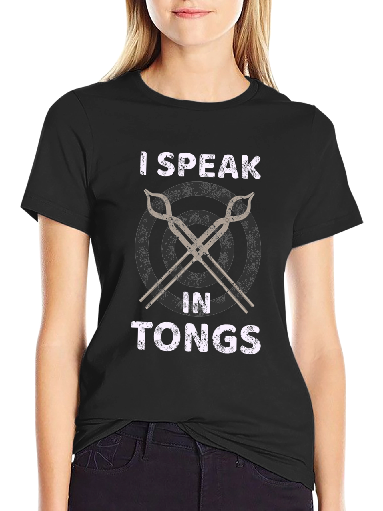 Black I Speak In Tongs Black T-Shirt view 2