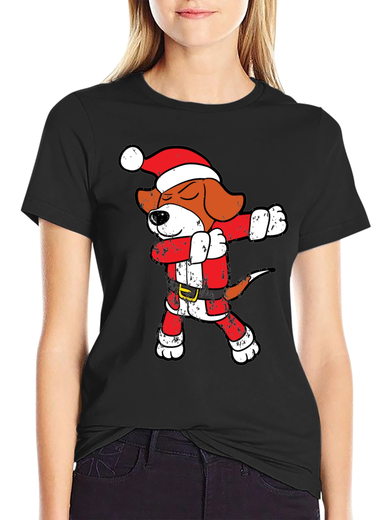 Black Dabbing Santa Beagle T-Shirt view 2