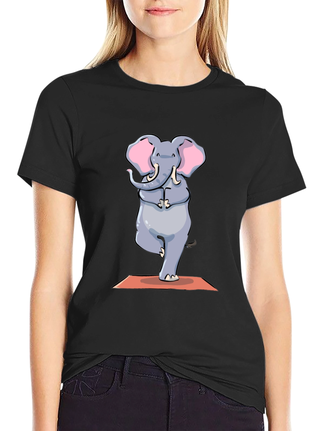 Black Yoga Elephant Graphic Tee - Black Cotton T-Shirt view 2
