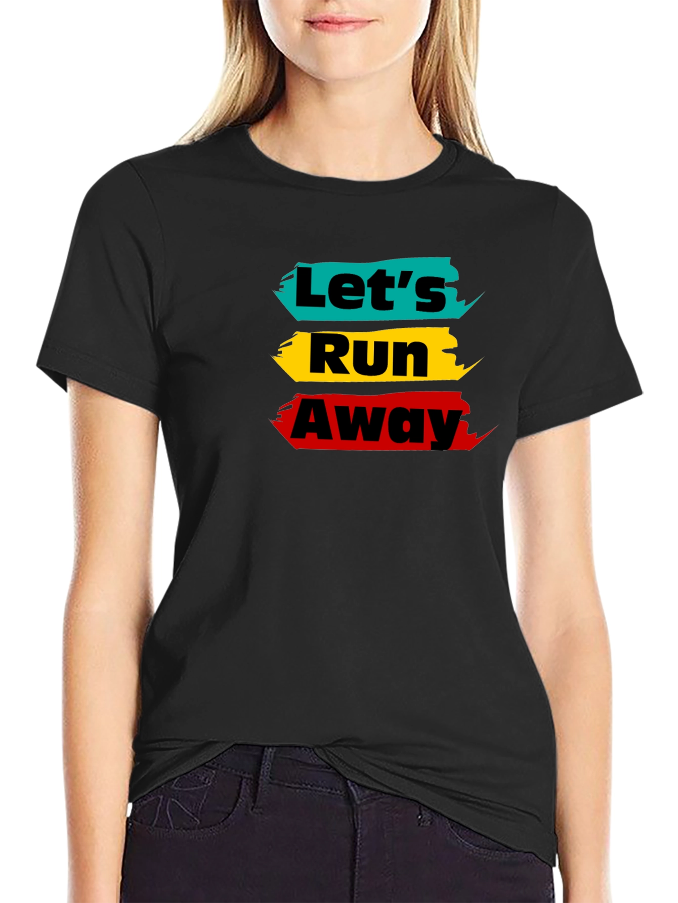 Black Let's Run Away Graphic Tee - Trendy Design view 2
