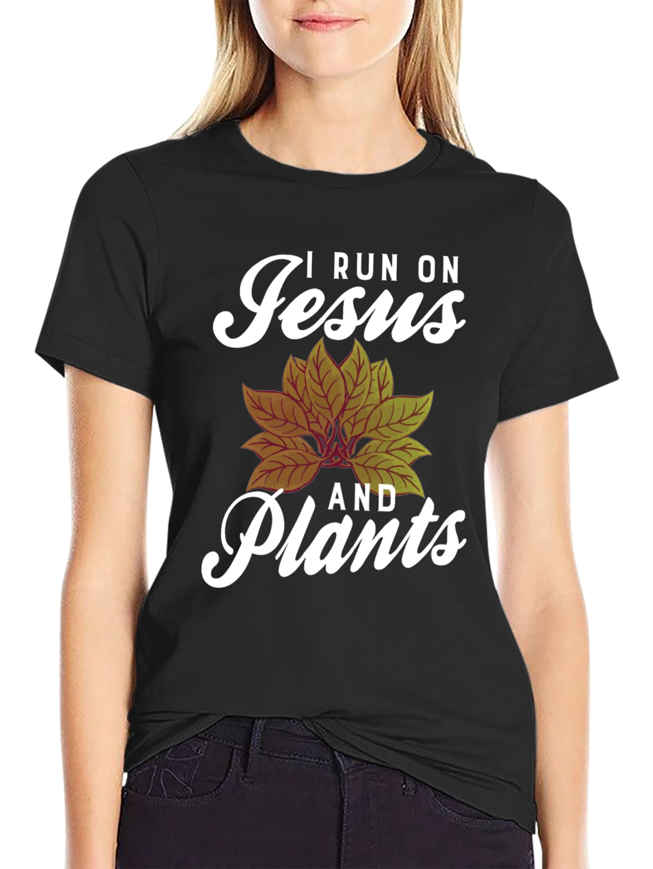 Black I Run On Jesus and Plants Graphic Tee view 2