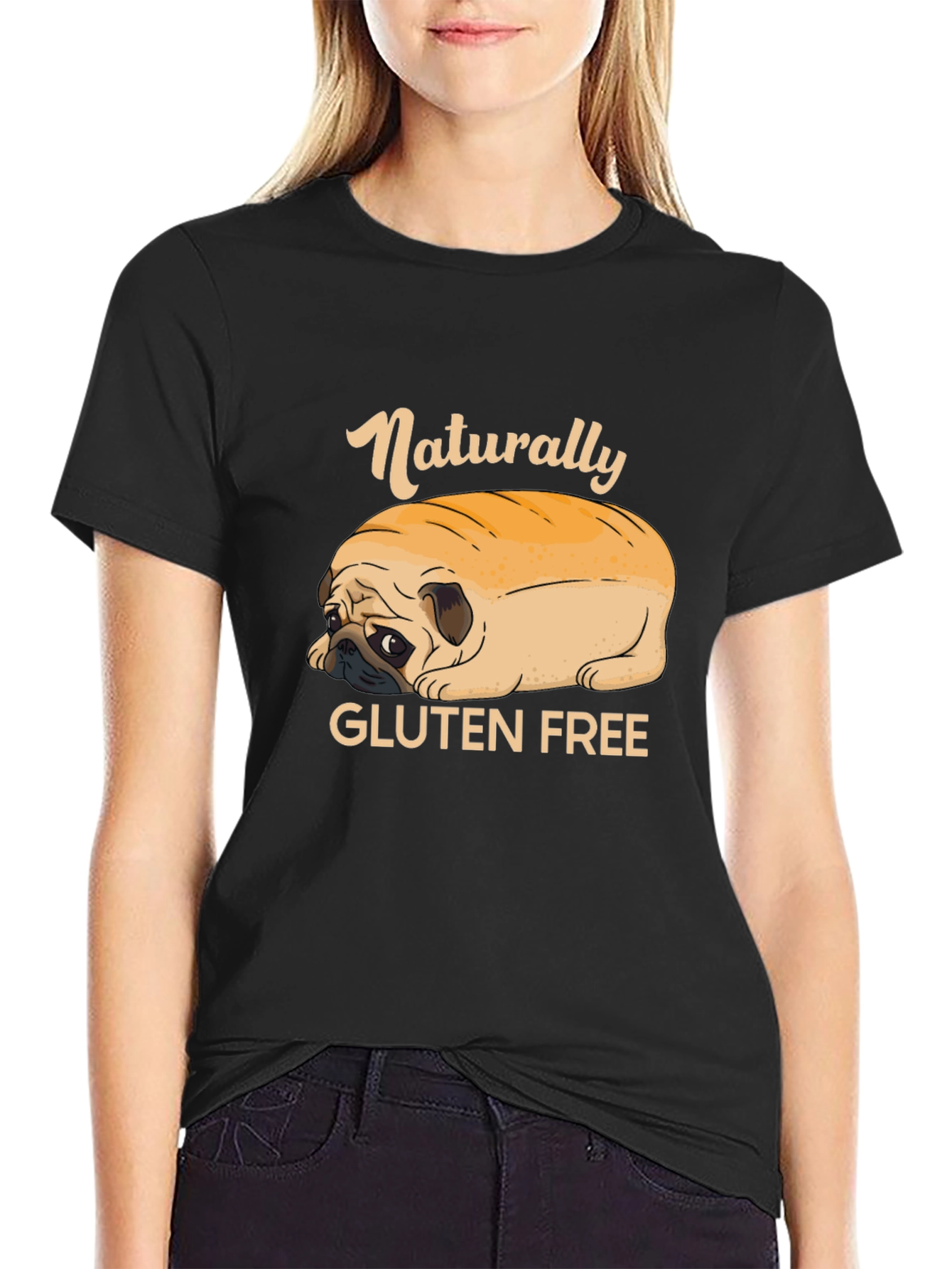 Black Naturally Gluten Free Pug T-Shirt view 2
