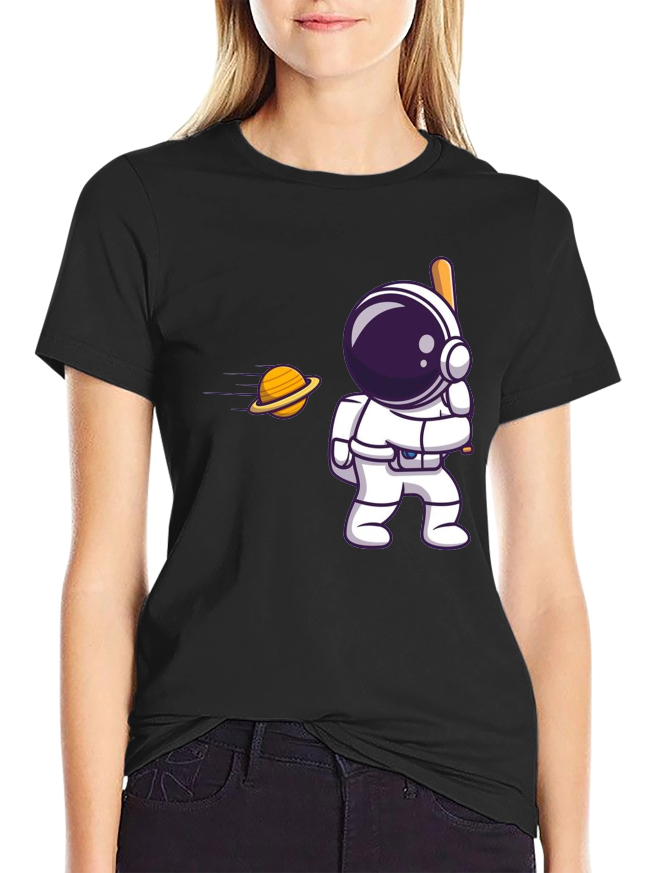 Black Astronaut Hitting Saturn T-Shirt view 2