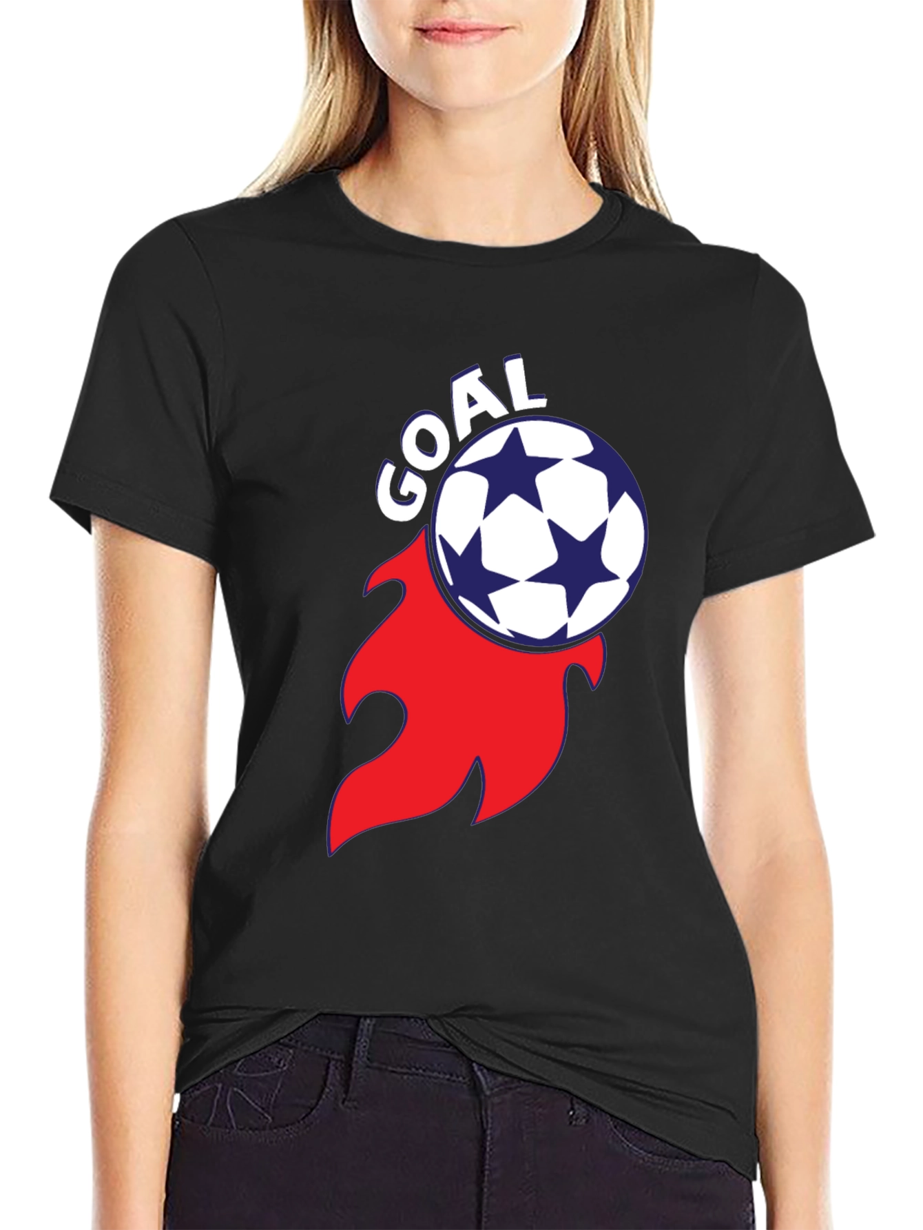 Black Goal! Soccer Ball Flame Graphic Tee - Stylish Black T-Shirt view 2