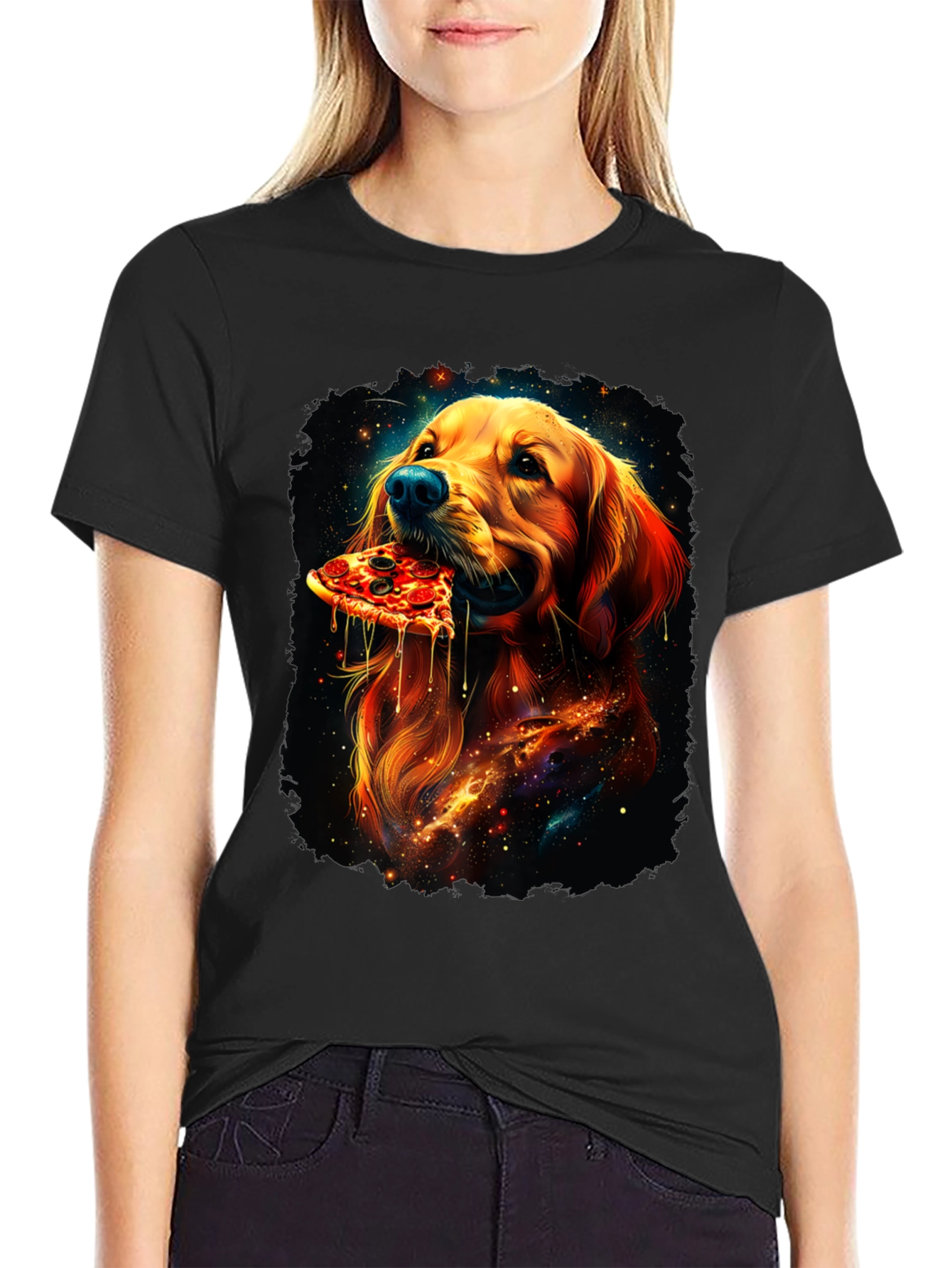Dog Eating Pizza Graphic Tee - Unique Print - 2