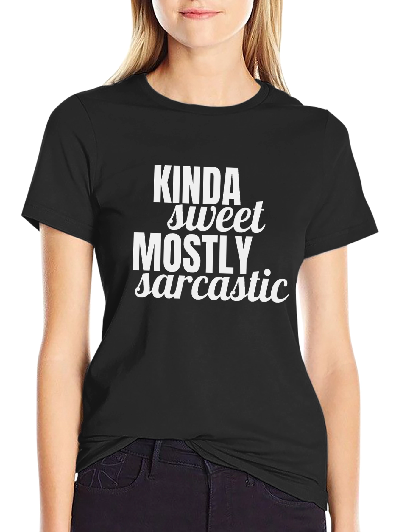 Black Kinda Sweet Mostly Sarcastic Black Graphic Tee view 2