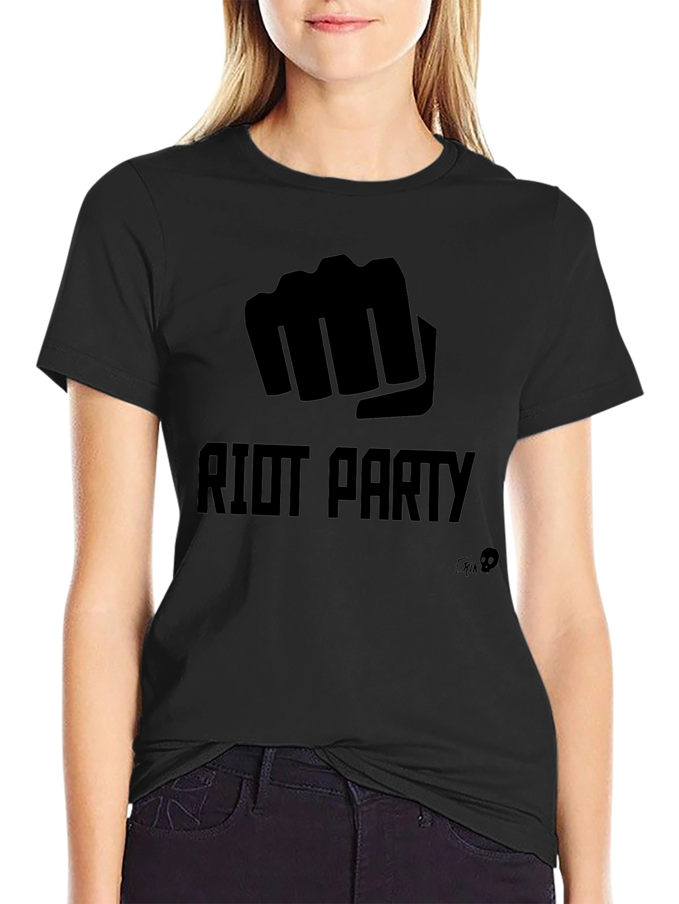 Black Riot Party Graphic Tee - Bold Fist Design view 2