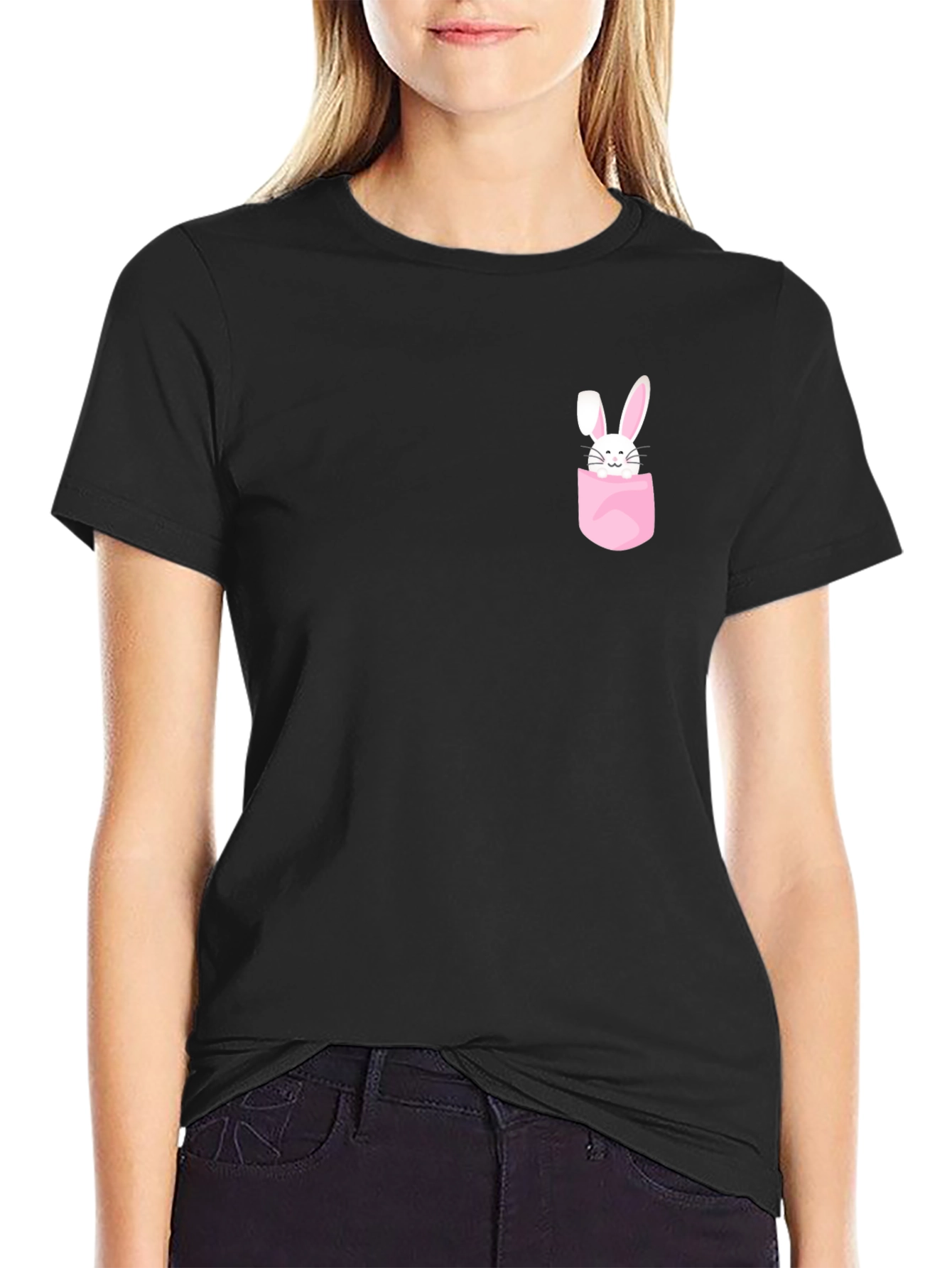 Black Bunny Pocket T-Shirt - Cute Easter Tee view 2