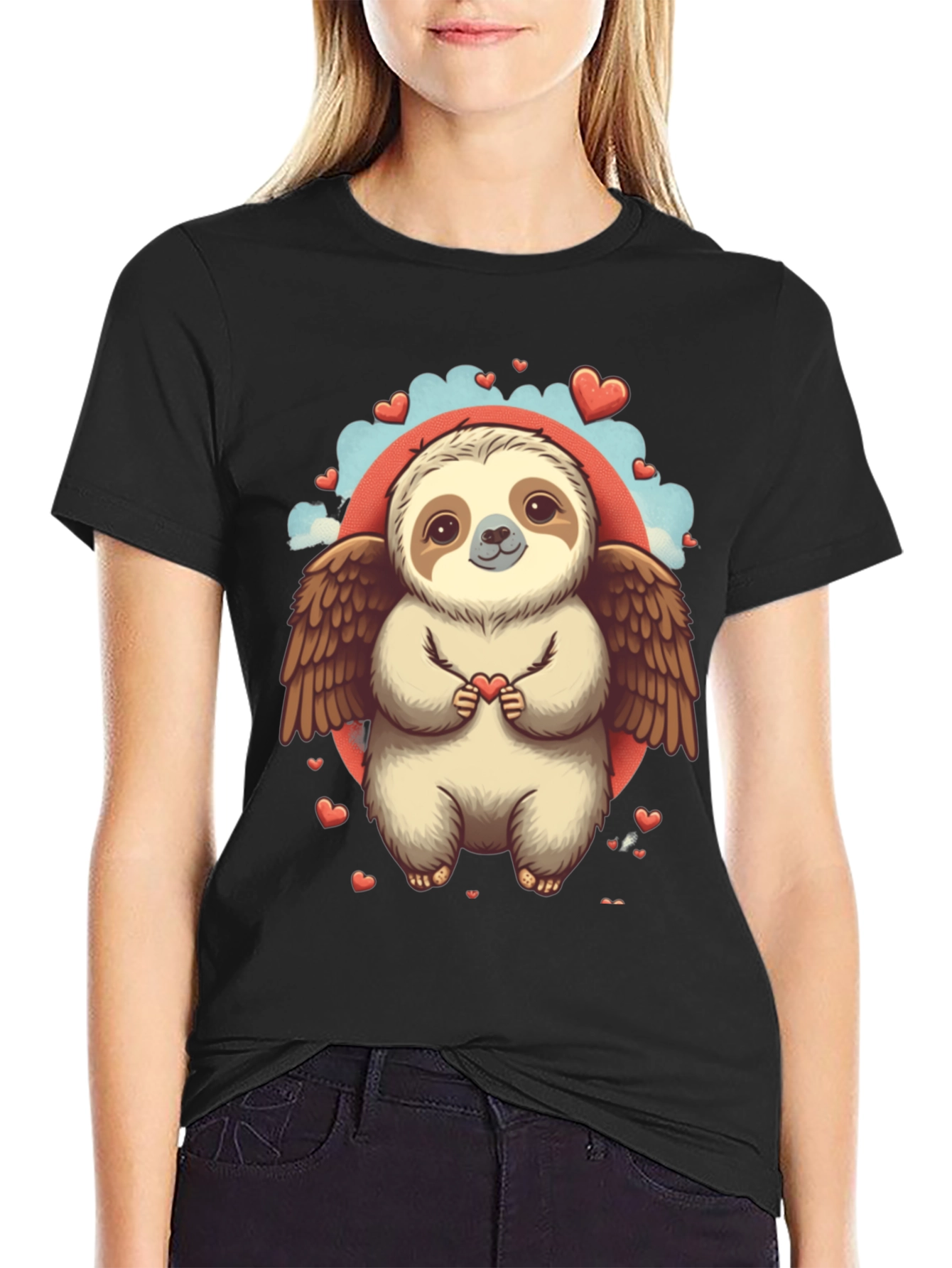 Black Sloth Angel Valentine's Day T-Shirt view 2