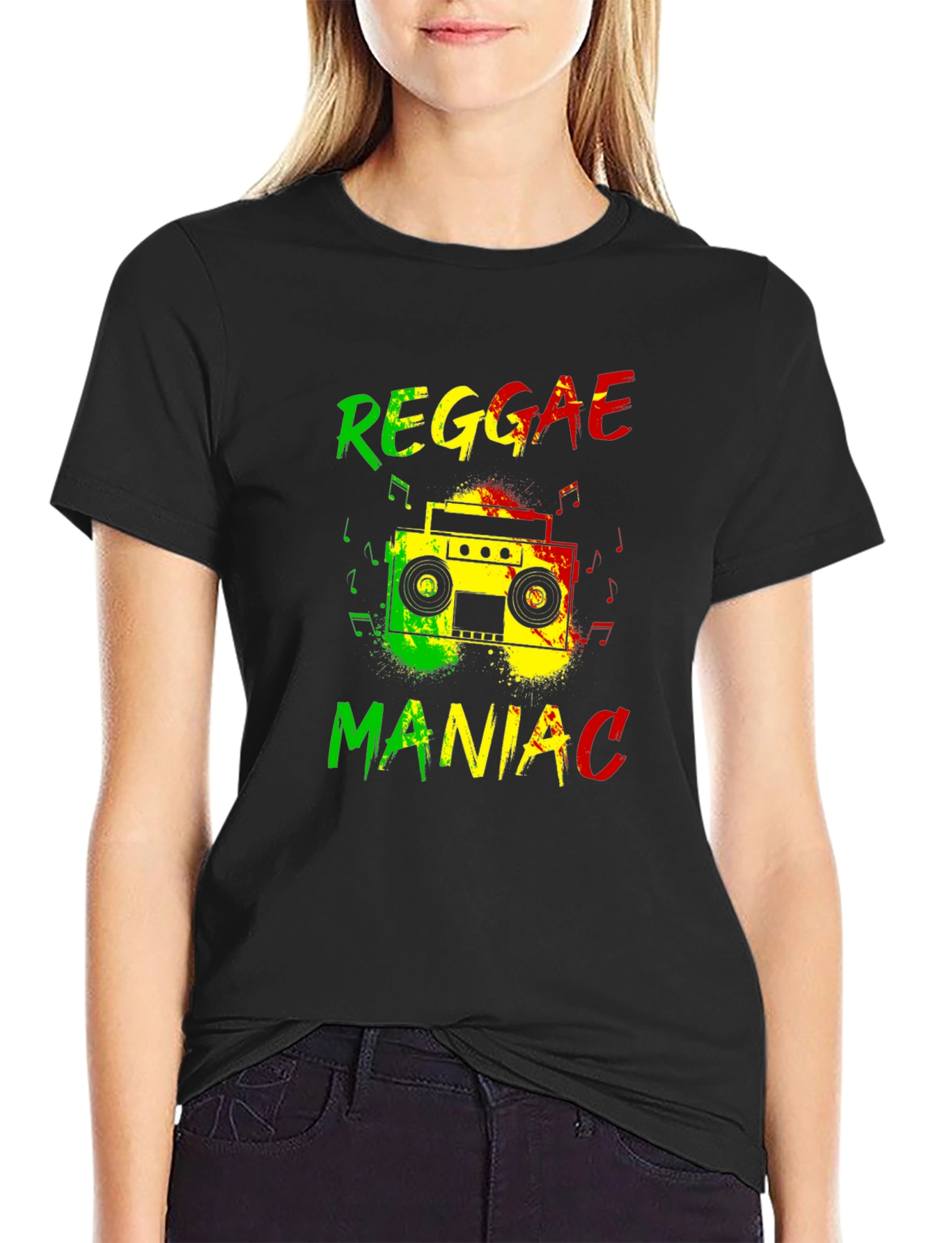 Black Reggae Maniac Graphic T-Shirt view 2