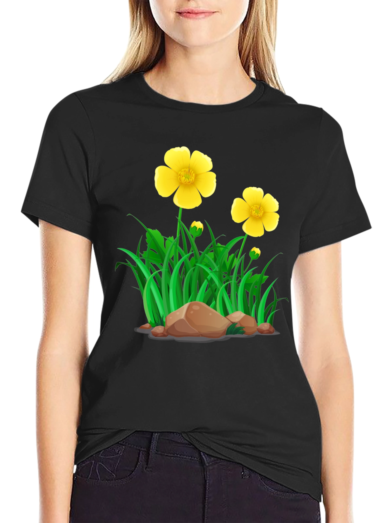 Black Floral Meadow Graphic Tee - Casual Style view 2