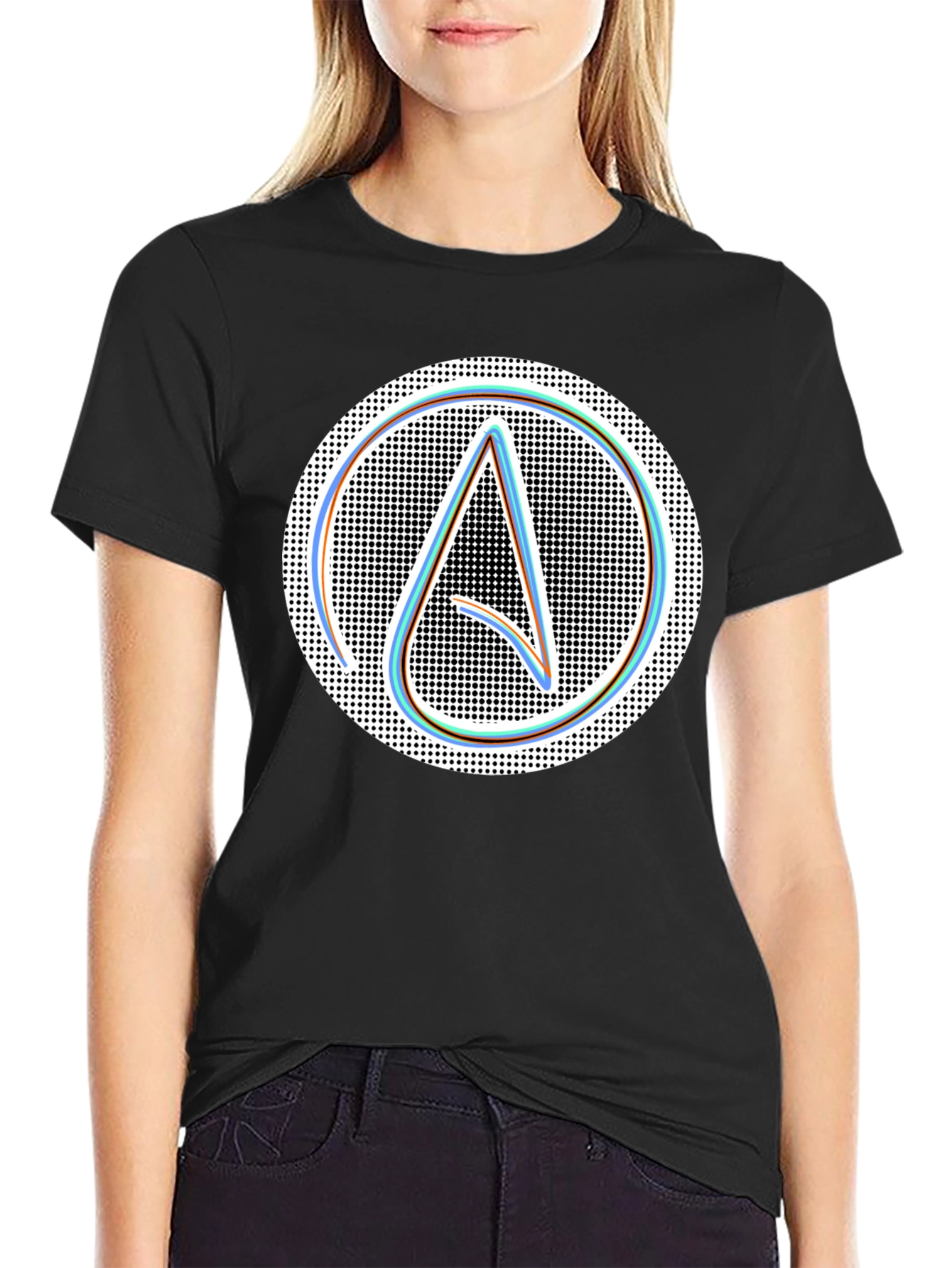 Black Atheist Symbol T-Shirt: Modern Black Graphic Tee view 2