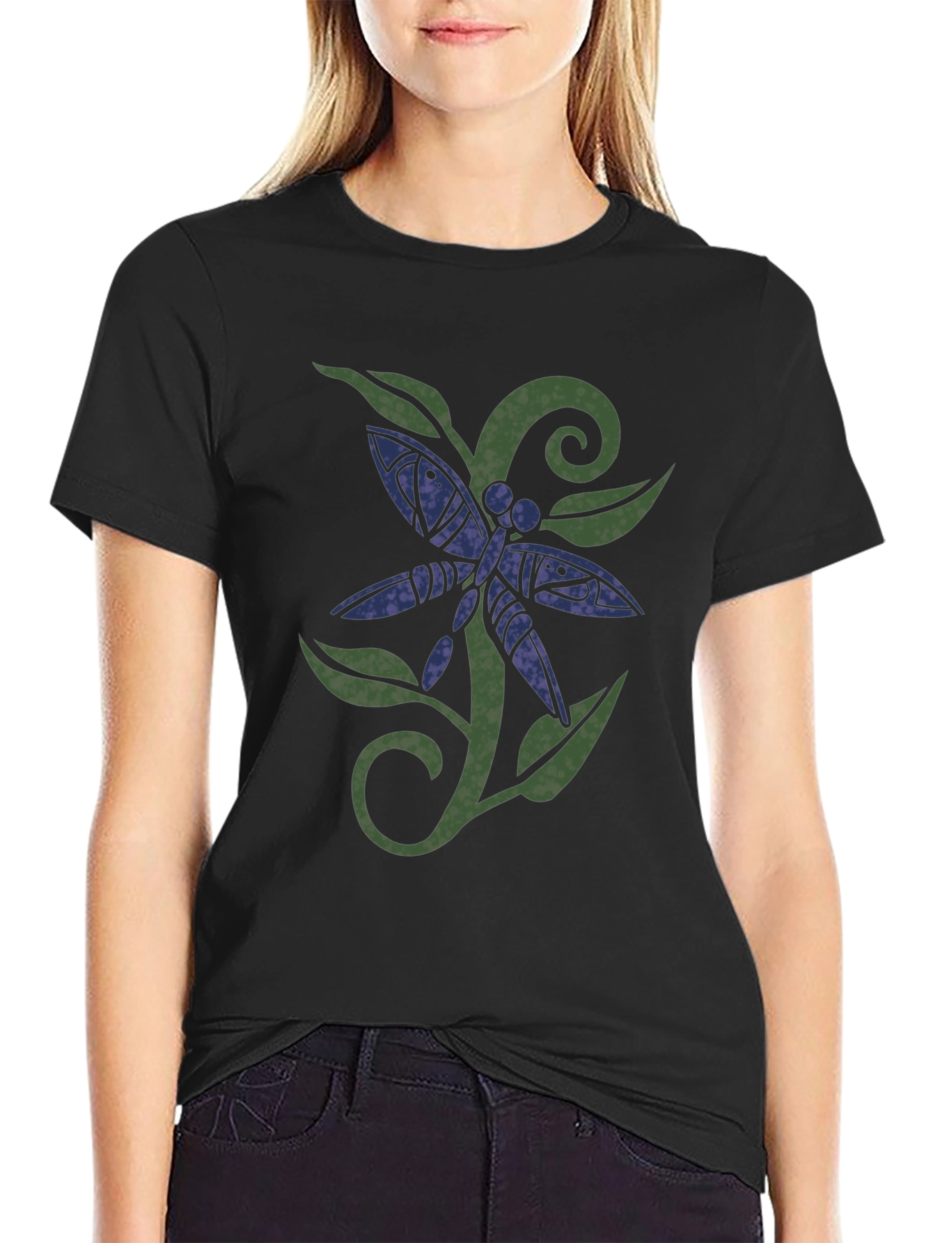 Black Dragonfly Graphic Print Black T-Shirt view 2