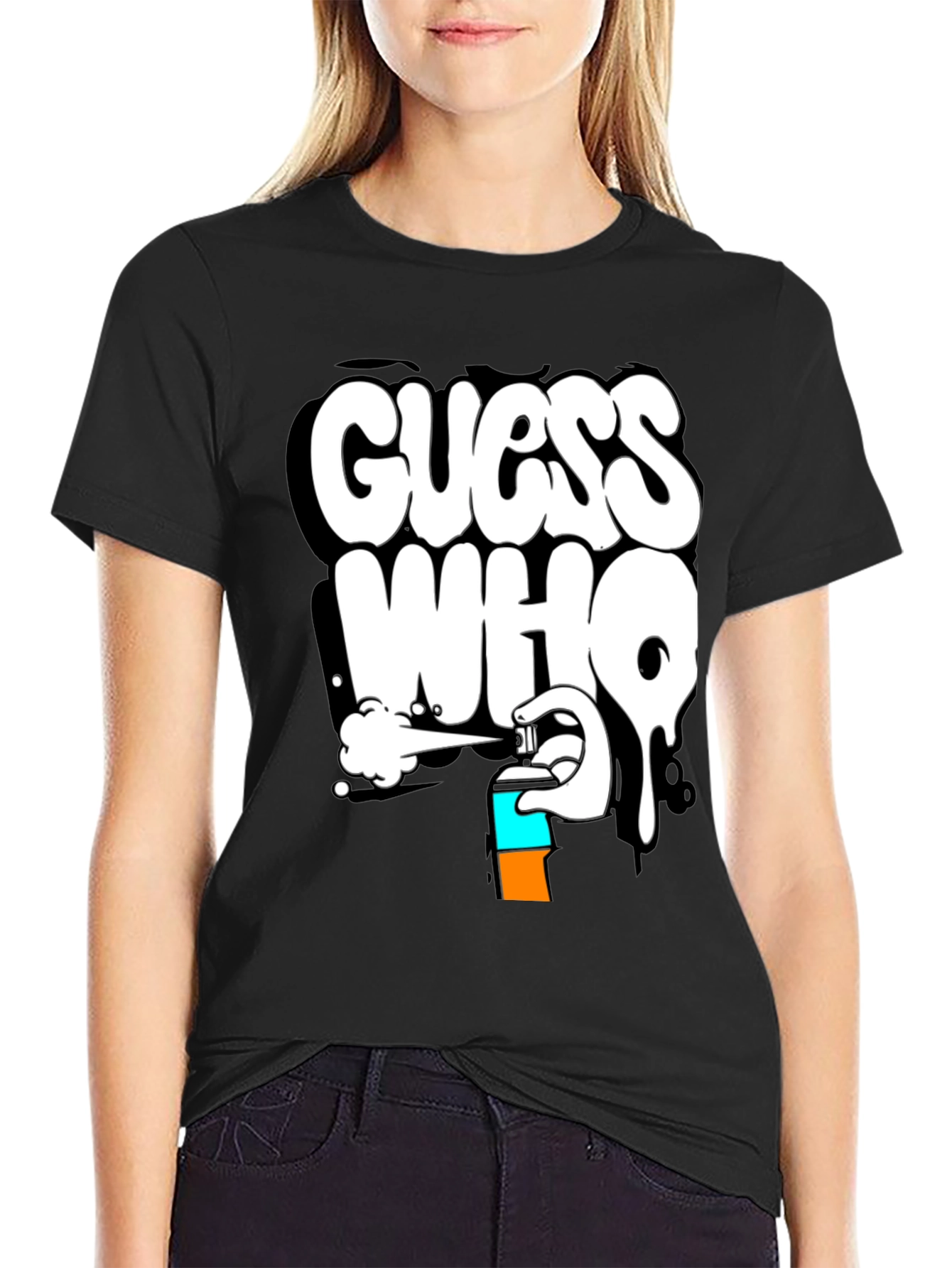 Black Guess Who Graffiti T-Shirt - Black Cotton Graphic Tee view 2