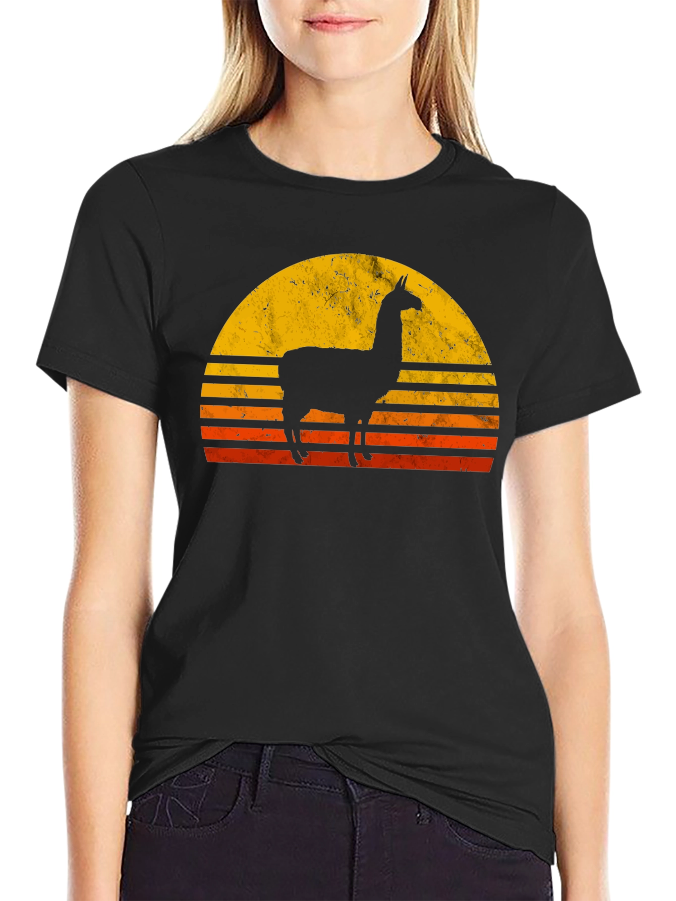 Black Llama Sunset Graphic T-Shirt - Retro Style view 2