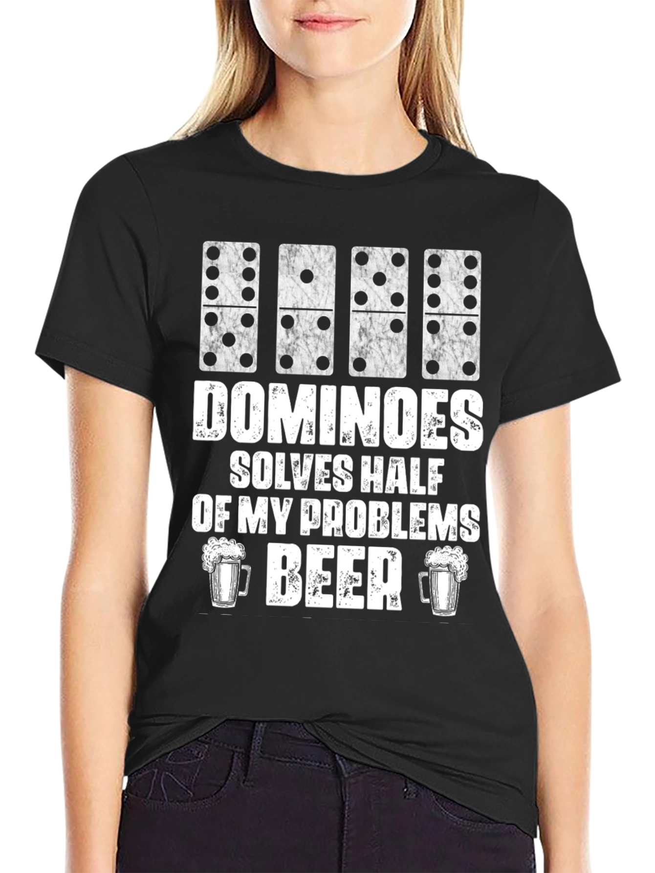 Black Dominoes & Beer T-Shirt - Solves Half My Problems view 2