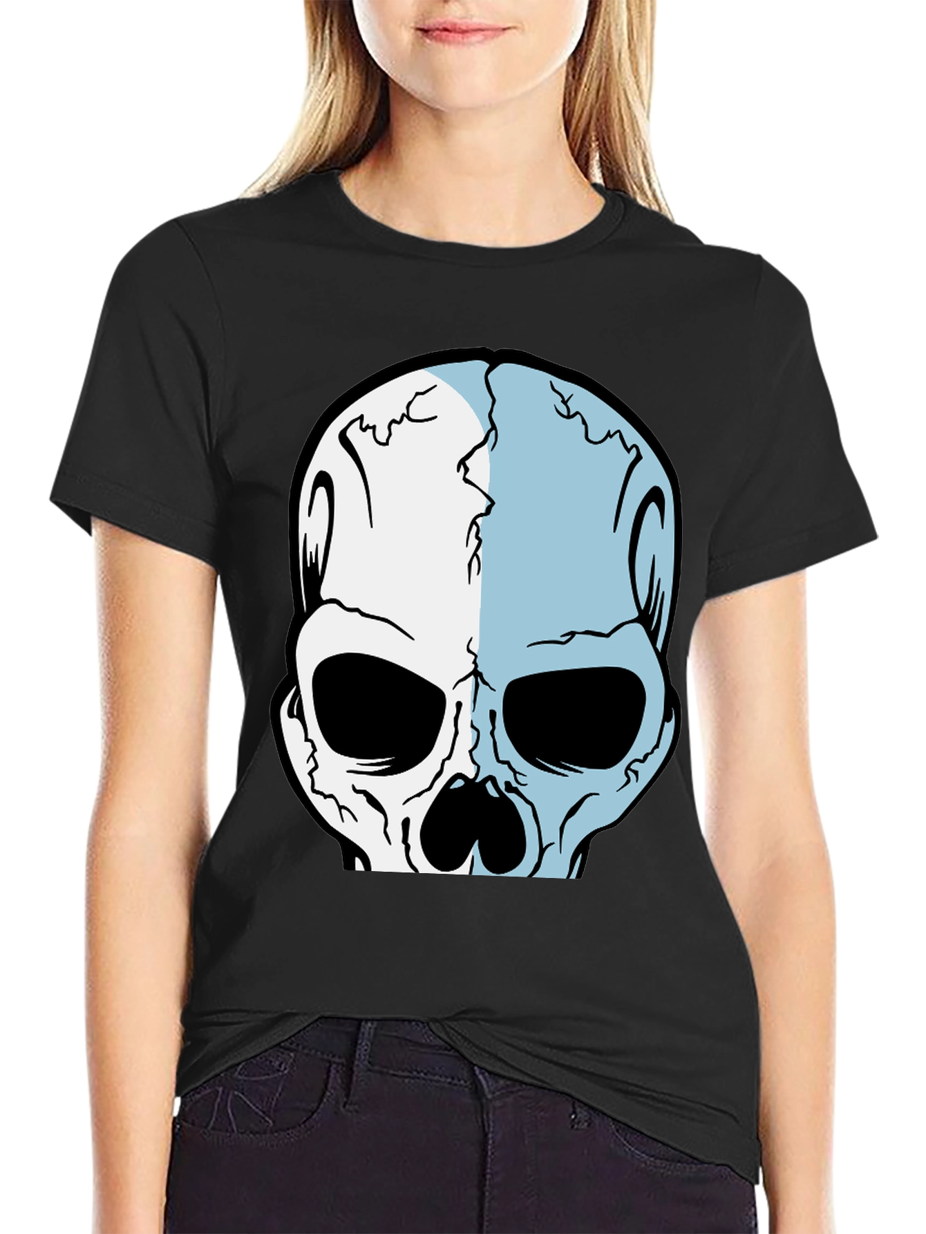 Black Skull Graphic Print Black T-Shirt view 2