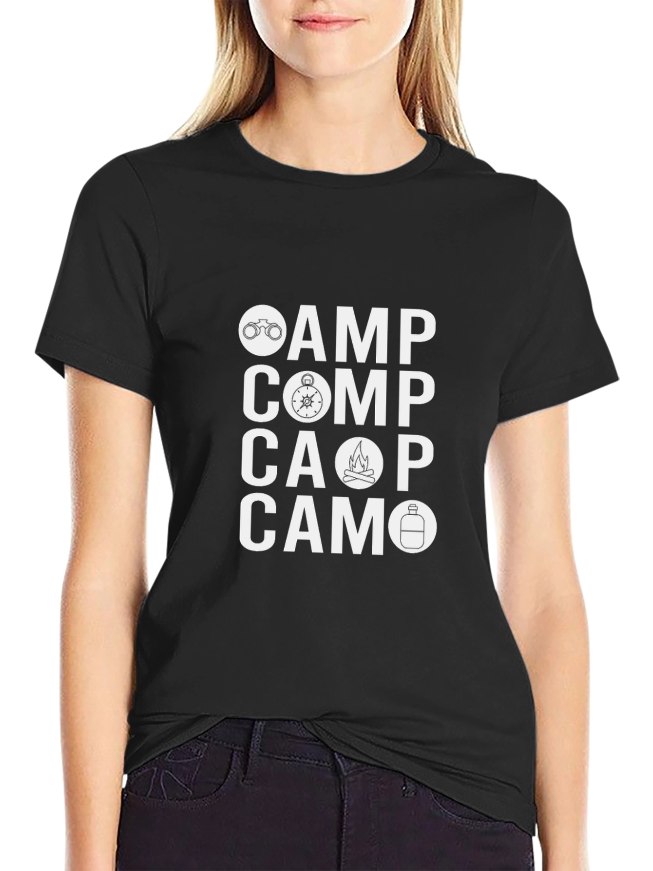 Black Camping Graphic Tee - Camp, Comp, Cap, Camo view 2