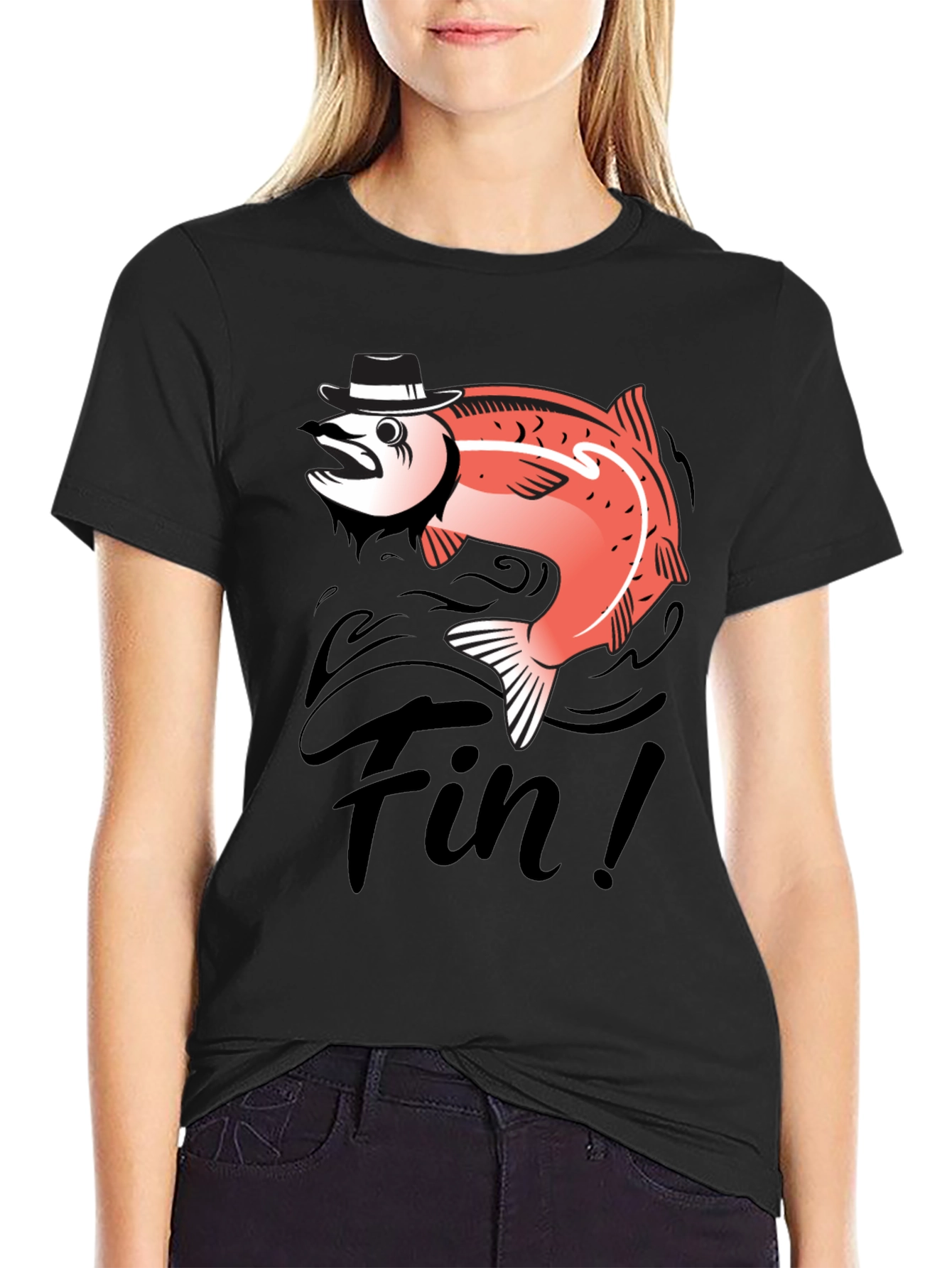 Black Fin! Gangster Fish Graphic T-Shirt - Black Cotton Tee view 2