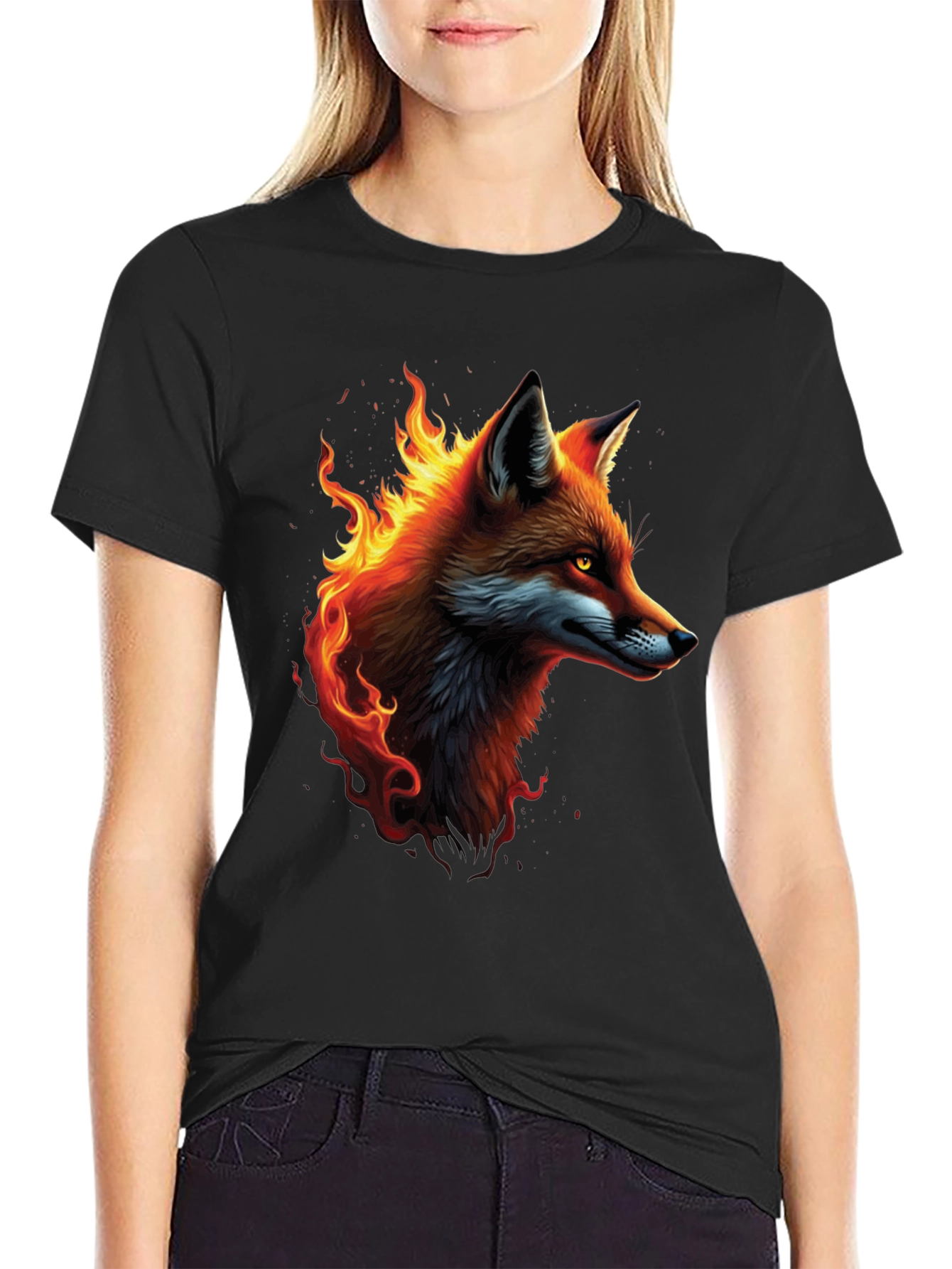 Black Fiery Fox Graphic Tee - Cool Animal T-Shirt view 2