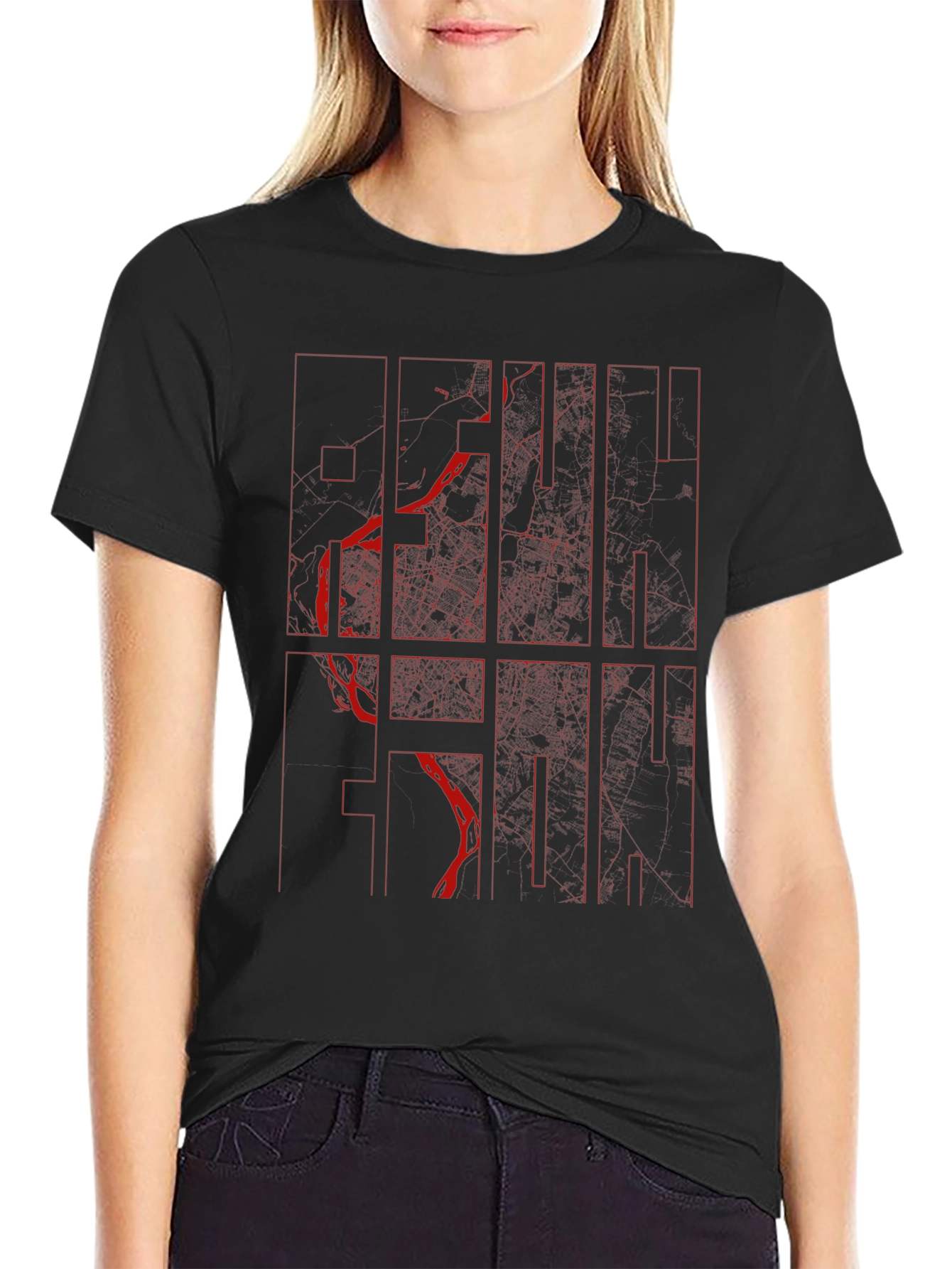 Black Hanoi City Map Graphic Tee - Stylish Urban Design view 2
