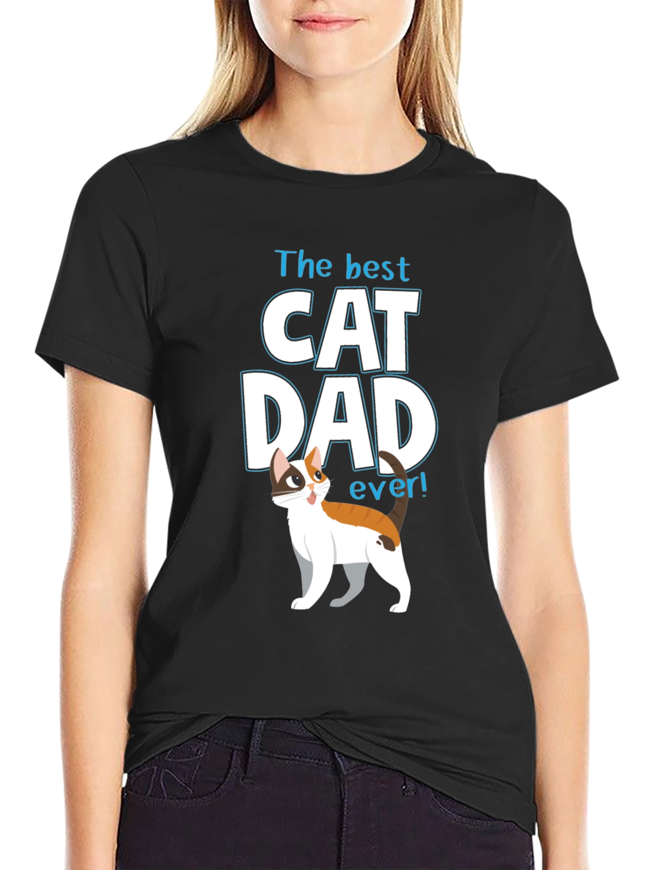 Black The Best Cat Dad Ever Black T-Shirt view 2