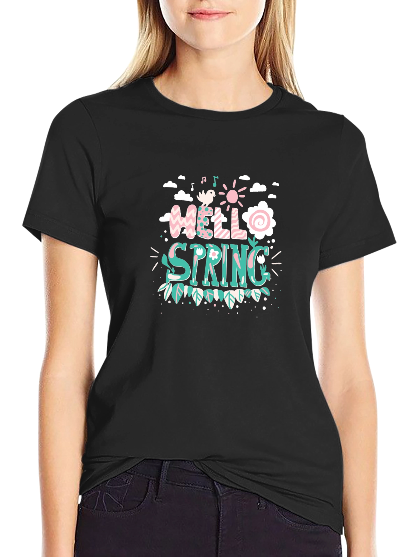 Black Hello Spring Graphic Tee view 2