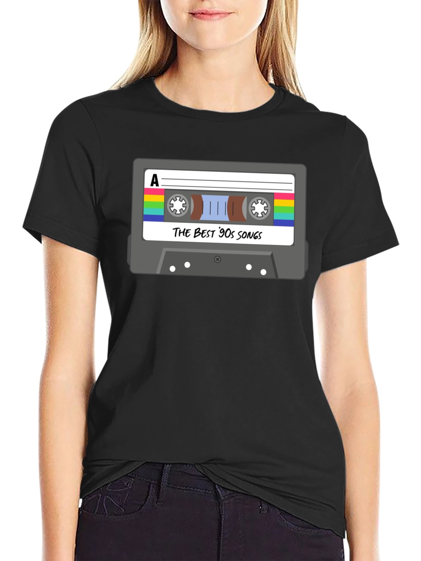 Black Retro 90s Music Cassette T-Shirt view 2