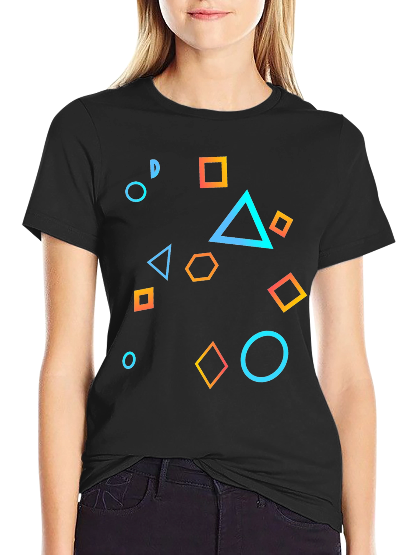 Black Geometric Shapes Black T-Shirt view 2