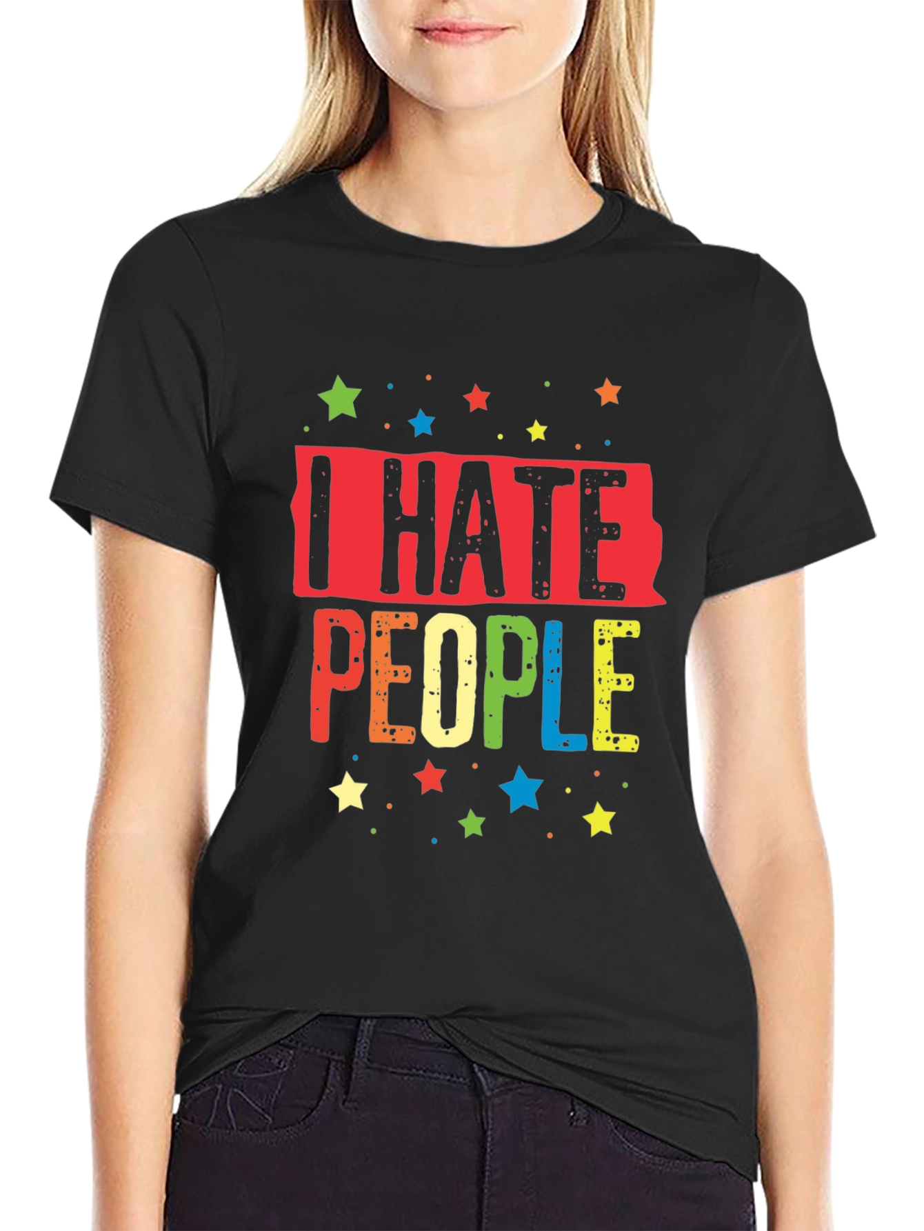 Black I Hate People Colorful Graphic T-Shirt view 2