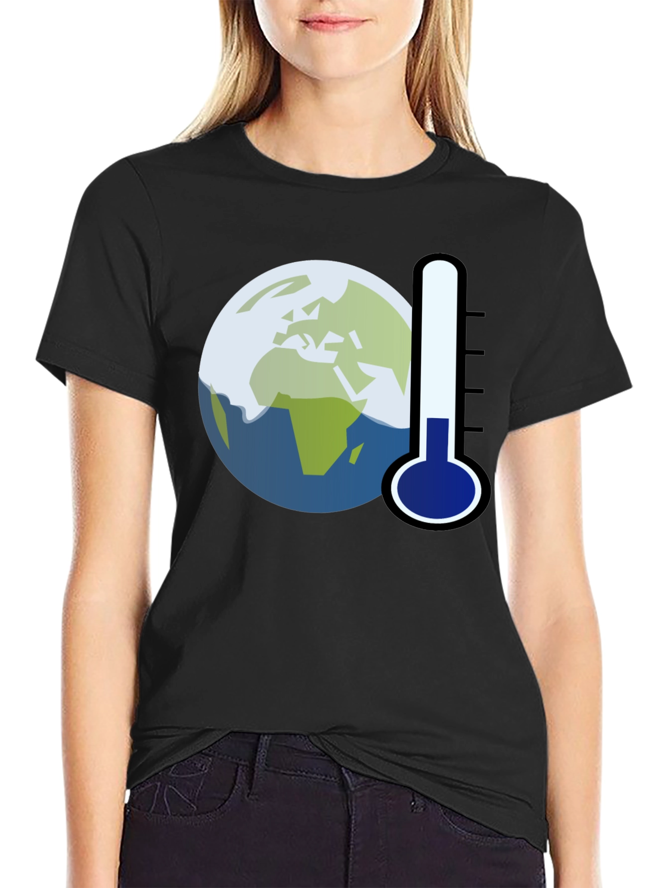 Black Global Warming Tee: Earth Thermometer Graphic T-Shirt view 2