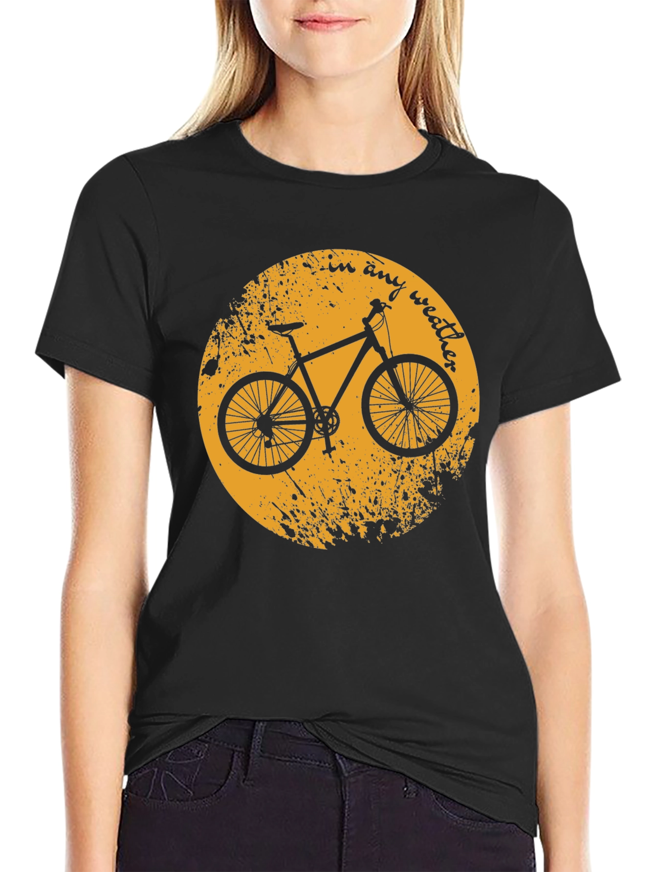 Black Bike T-Shirt - "In Any Weather" Design view 2