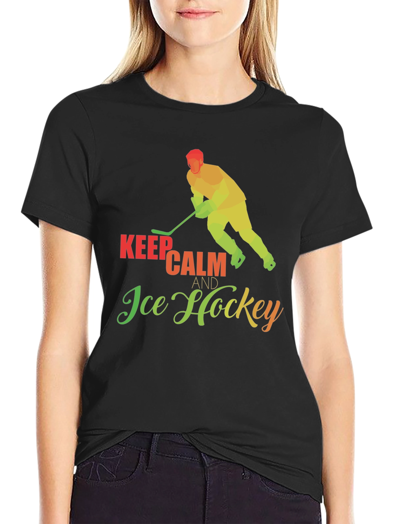 Black Keep Calm & Ice Hockey T-Shirt view 2