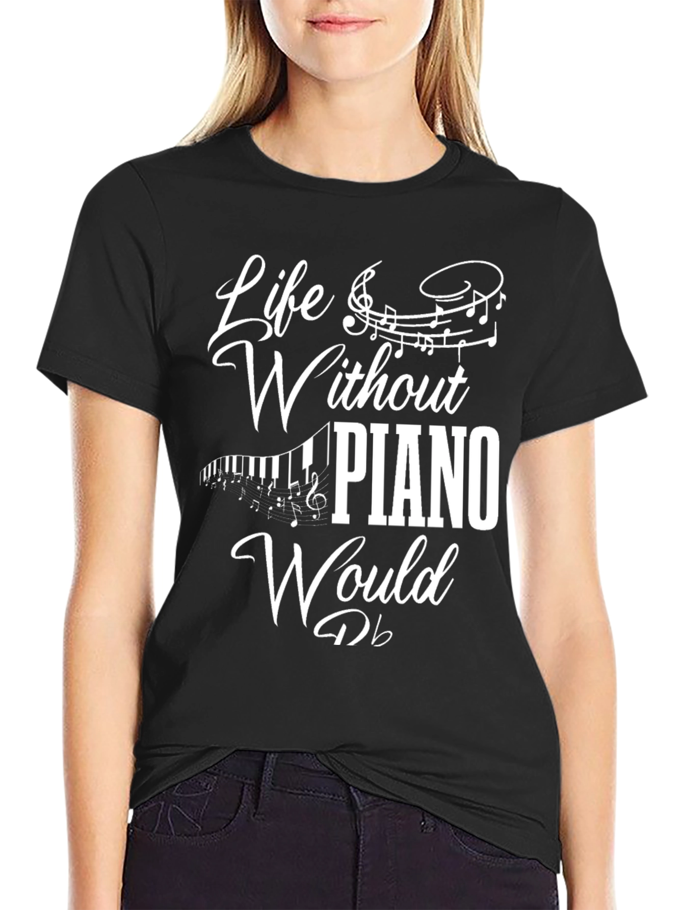 Black Life Without Piano T-Shirt - Music Lover Tee view 2