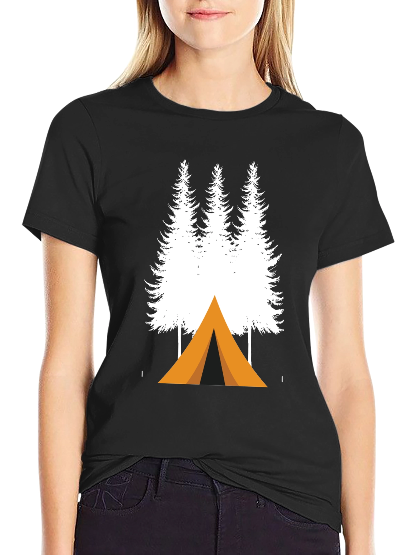 Black Camping Trees Graphic Tee - Adventure Ready T-Shirt view 2