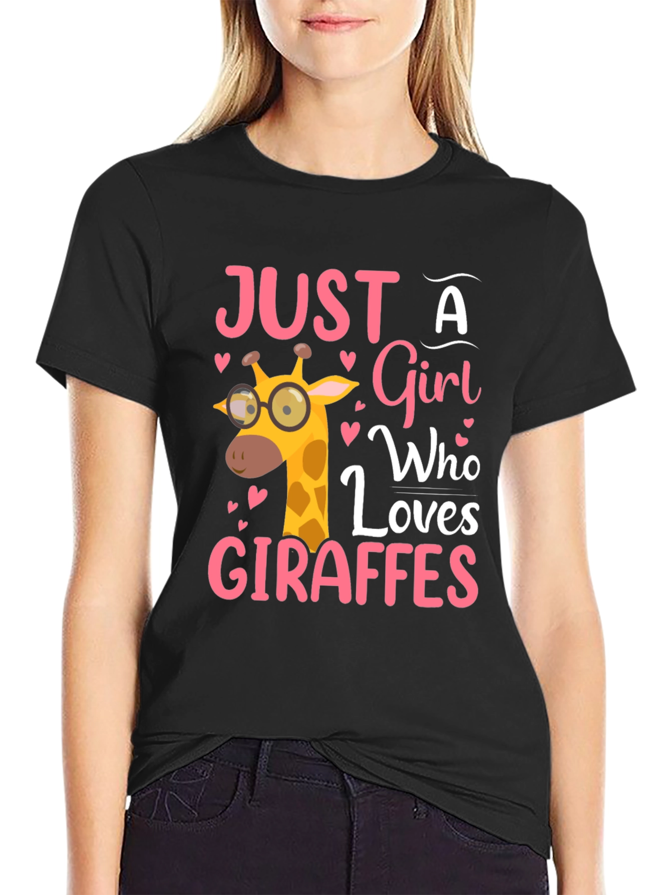 Black Just a Girl Who Loves Giraffes T-Shirt view 2