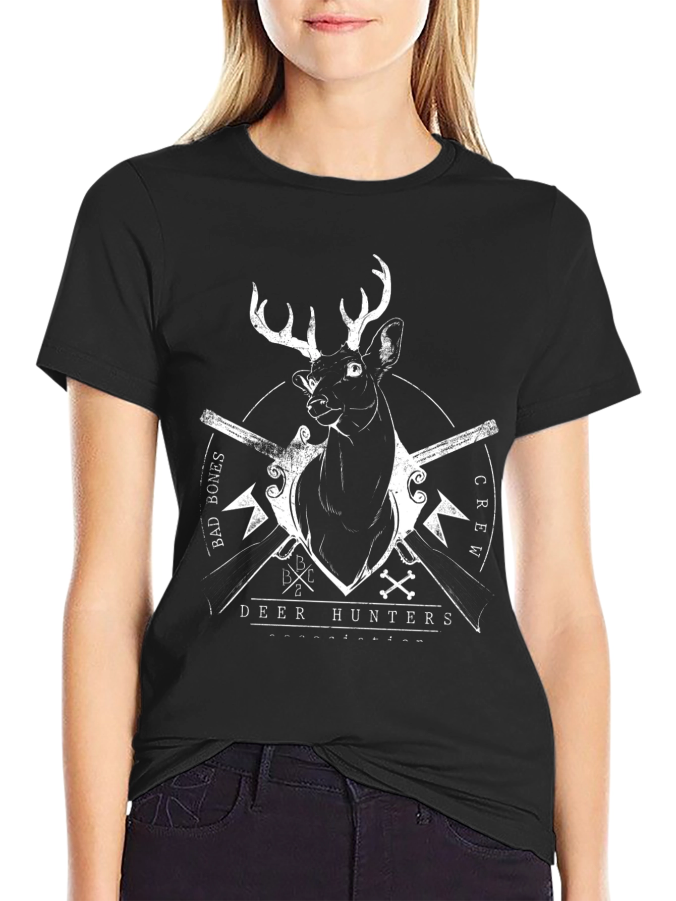 Black Deer Hunters Crew Black T-Shirt view 2