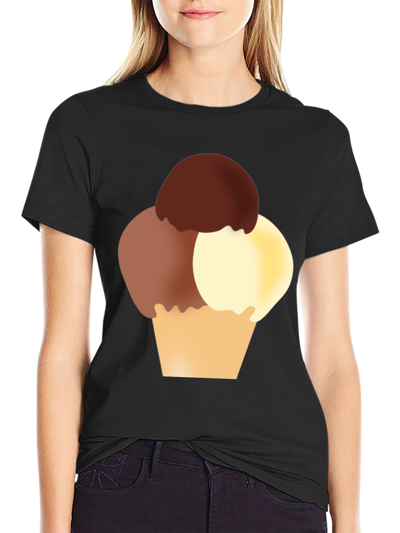 Black Ice Cream Graphic Tee - Black Cotton T-Shirt view 2